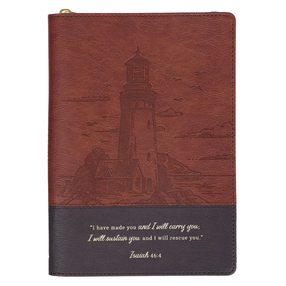 Journal Zippered: I Will Carry You (Isa. 46:4) Two-Tone Brown (LIghthouse Collection)
