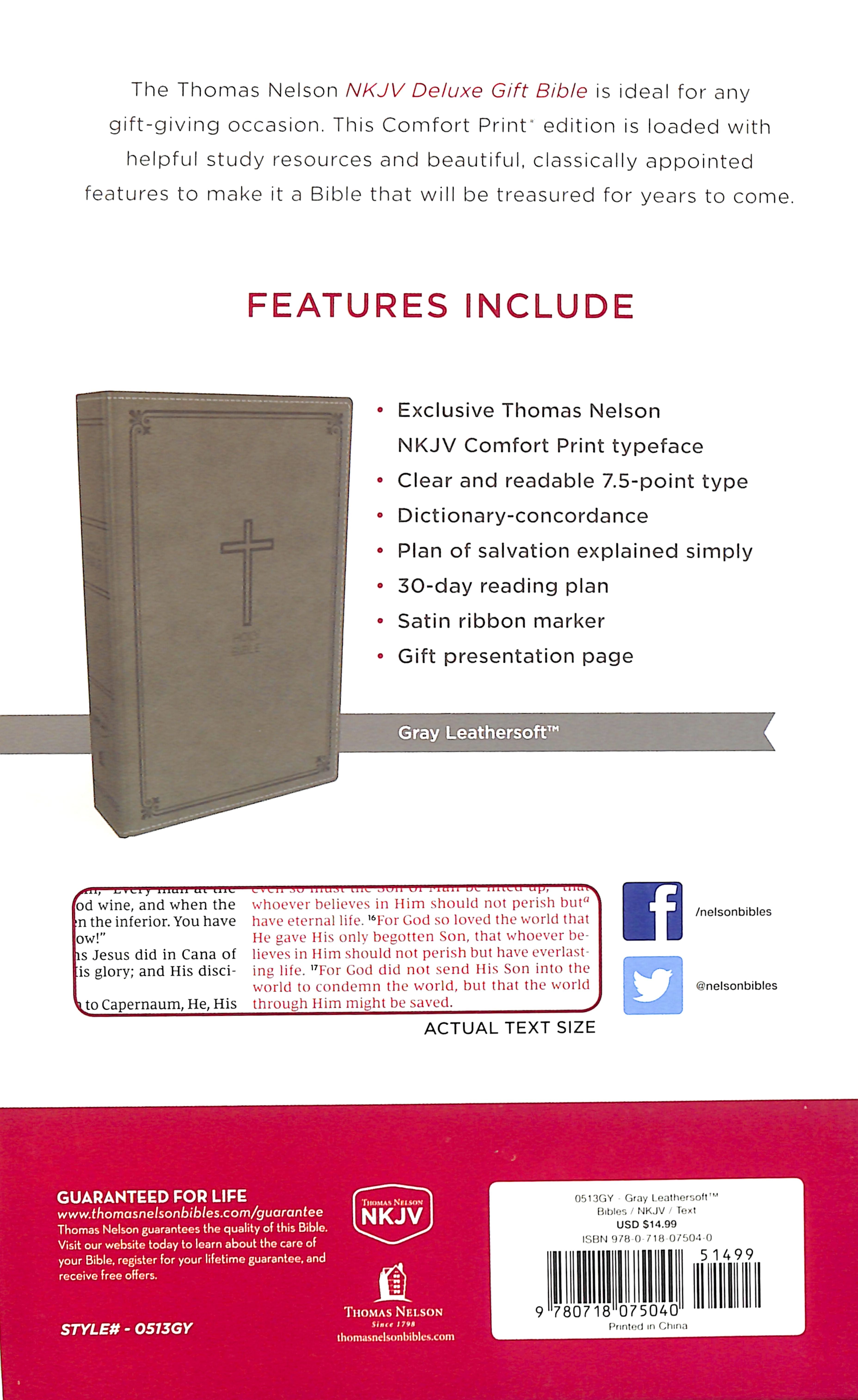 NKJV Deluxe Gift Bible Gray (Red Letter Edition)