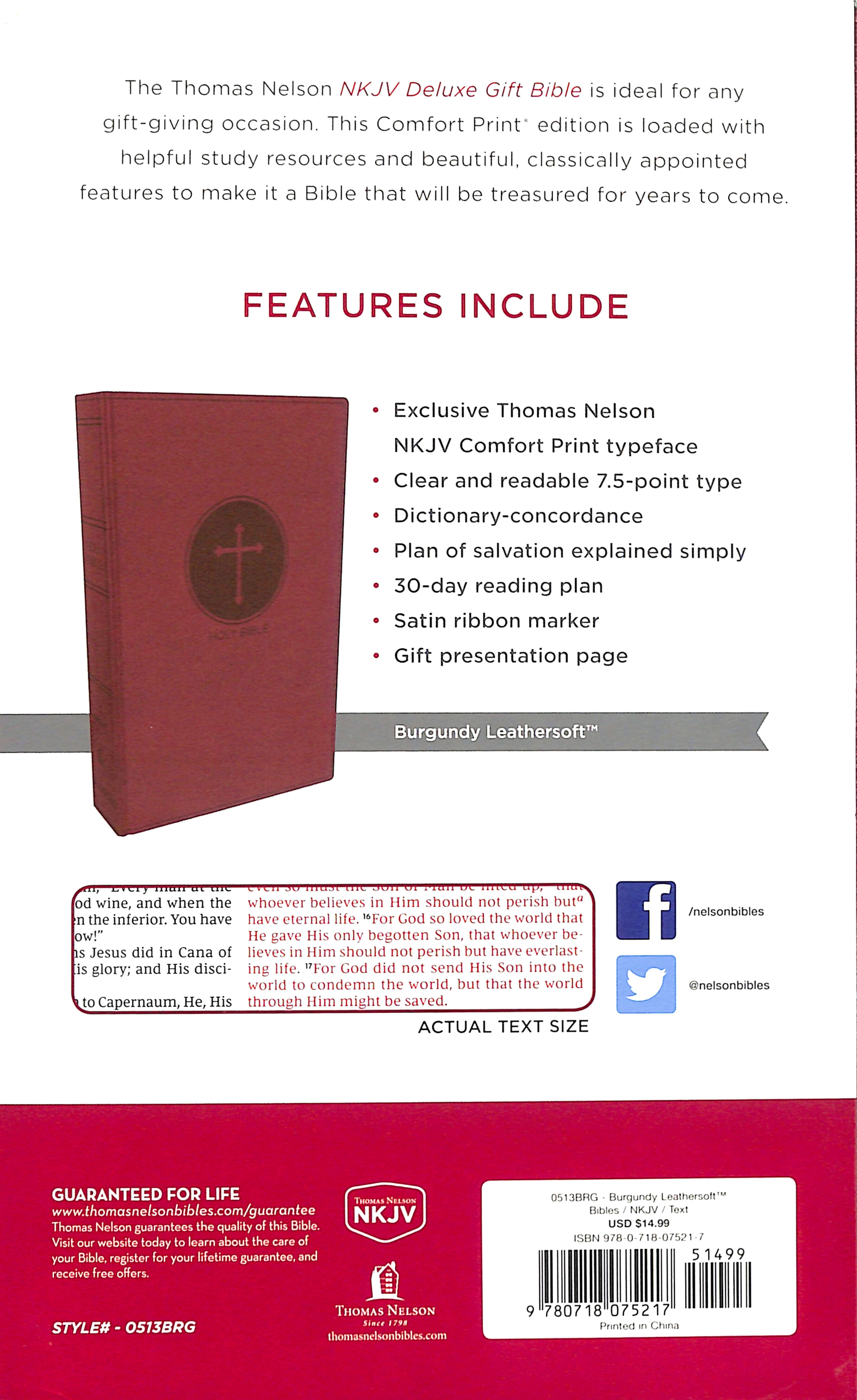 NKJV Deluxe Gift Bible Burgundy (Red Letter Edition)