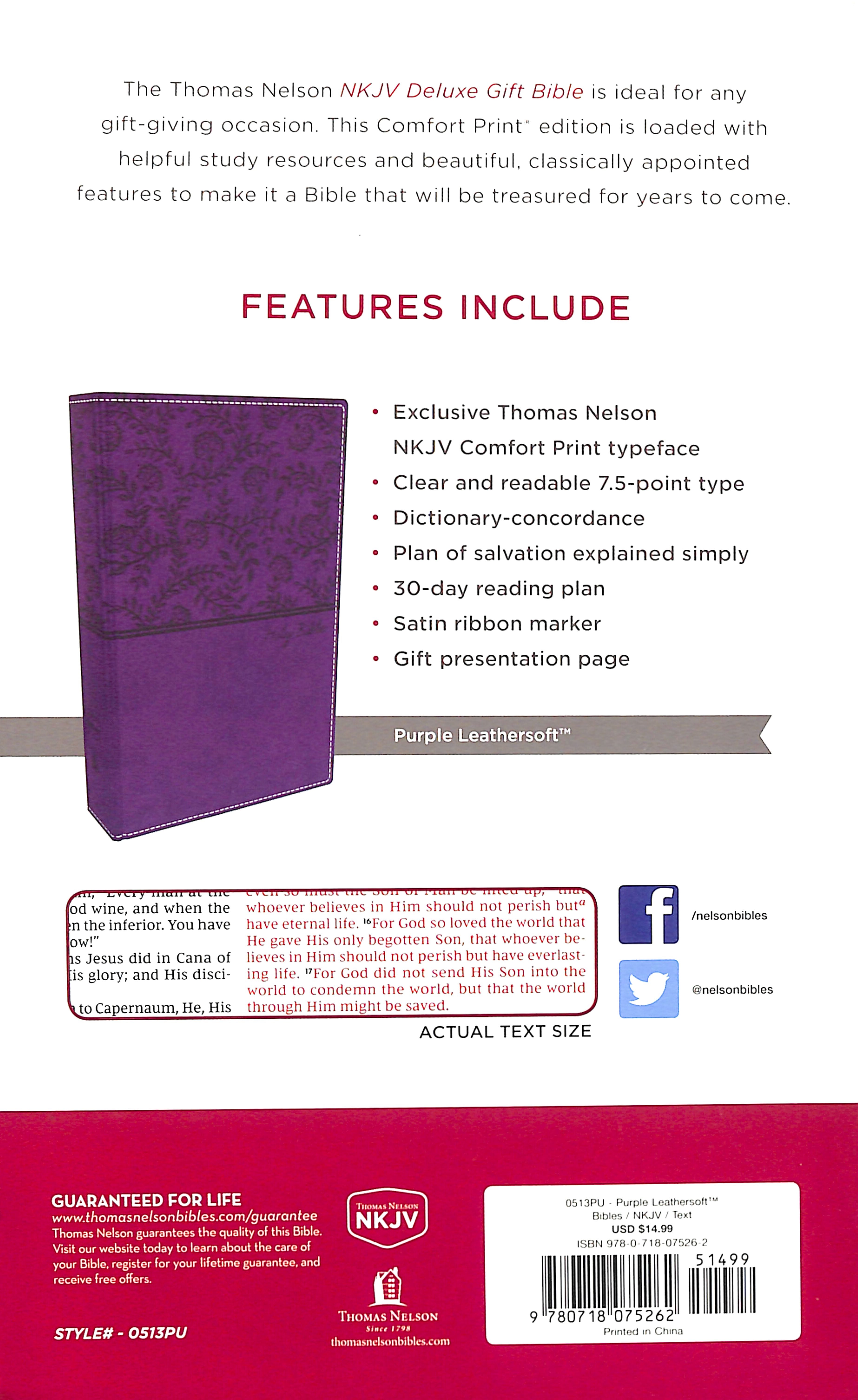 NKJV Deluxe Gift Bible Purple Red Letter Edition