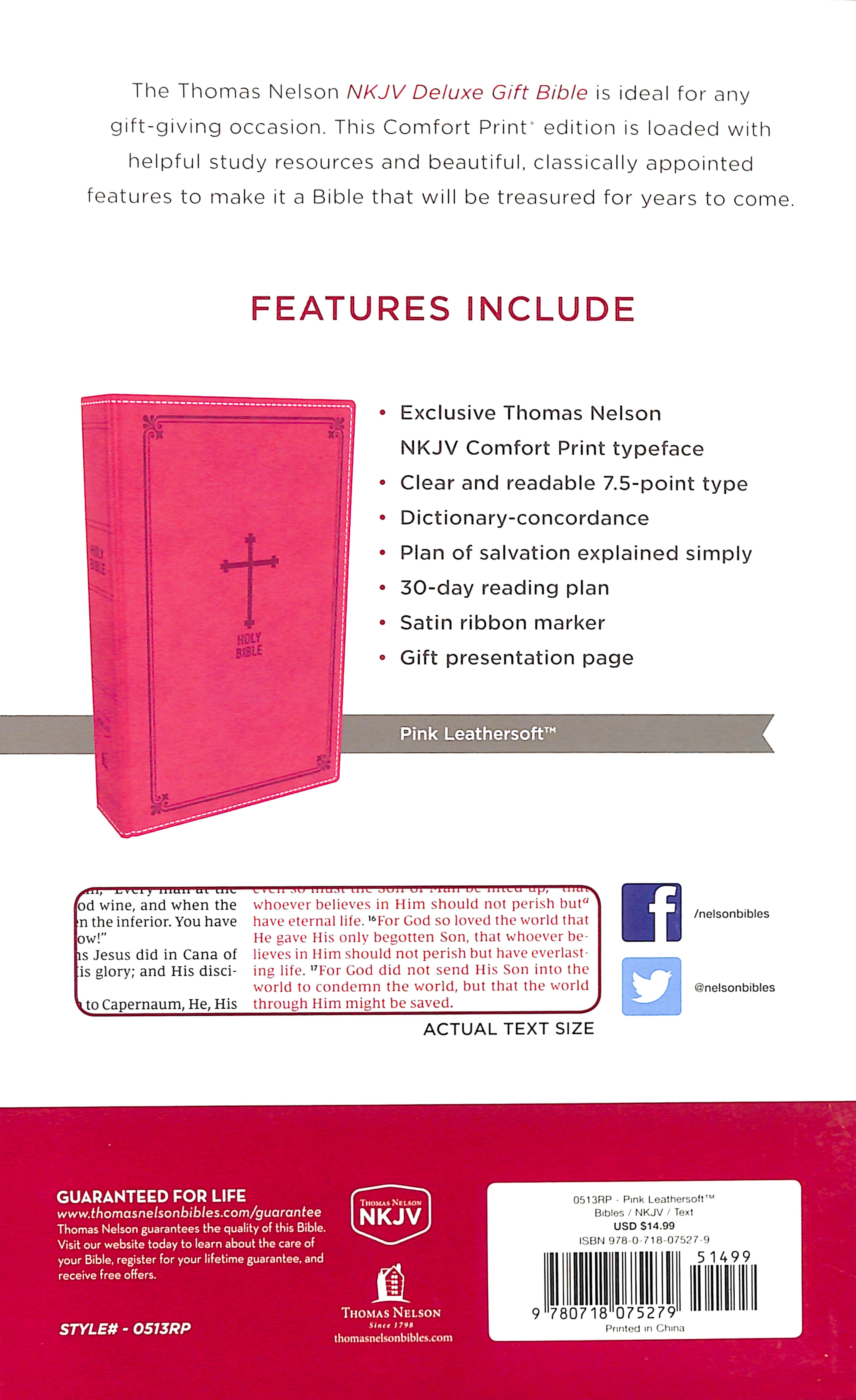 NKJV Deluxe Gift Bible Pink Red Letter Edition