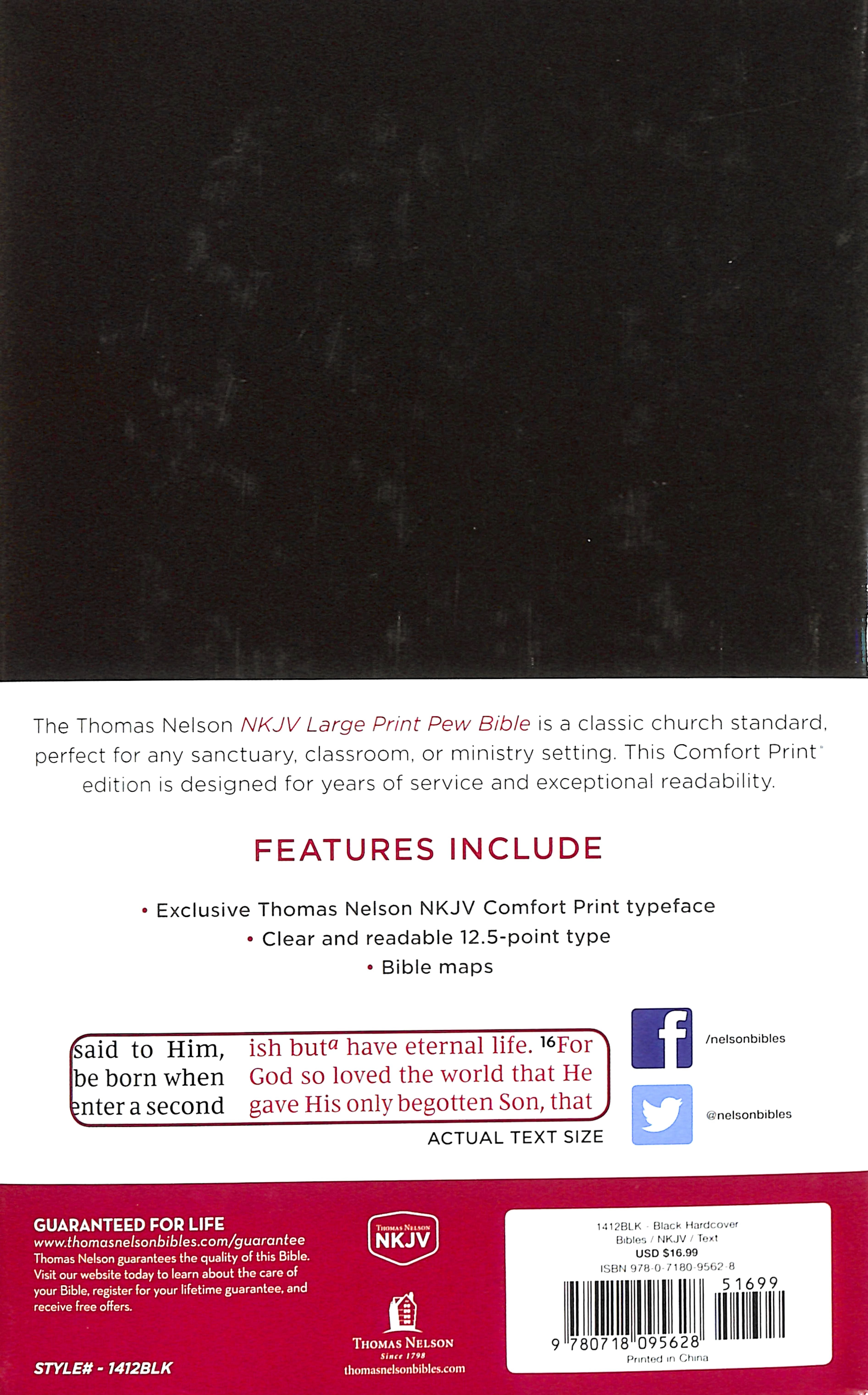 NKJV Pew Bible Large Print Black (Red Letter Edition)