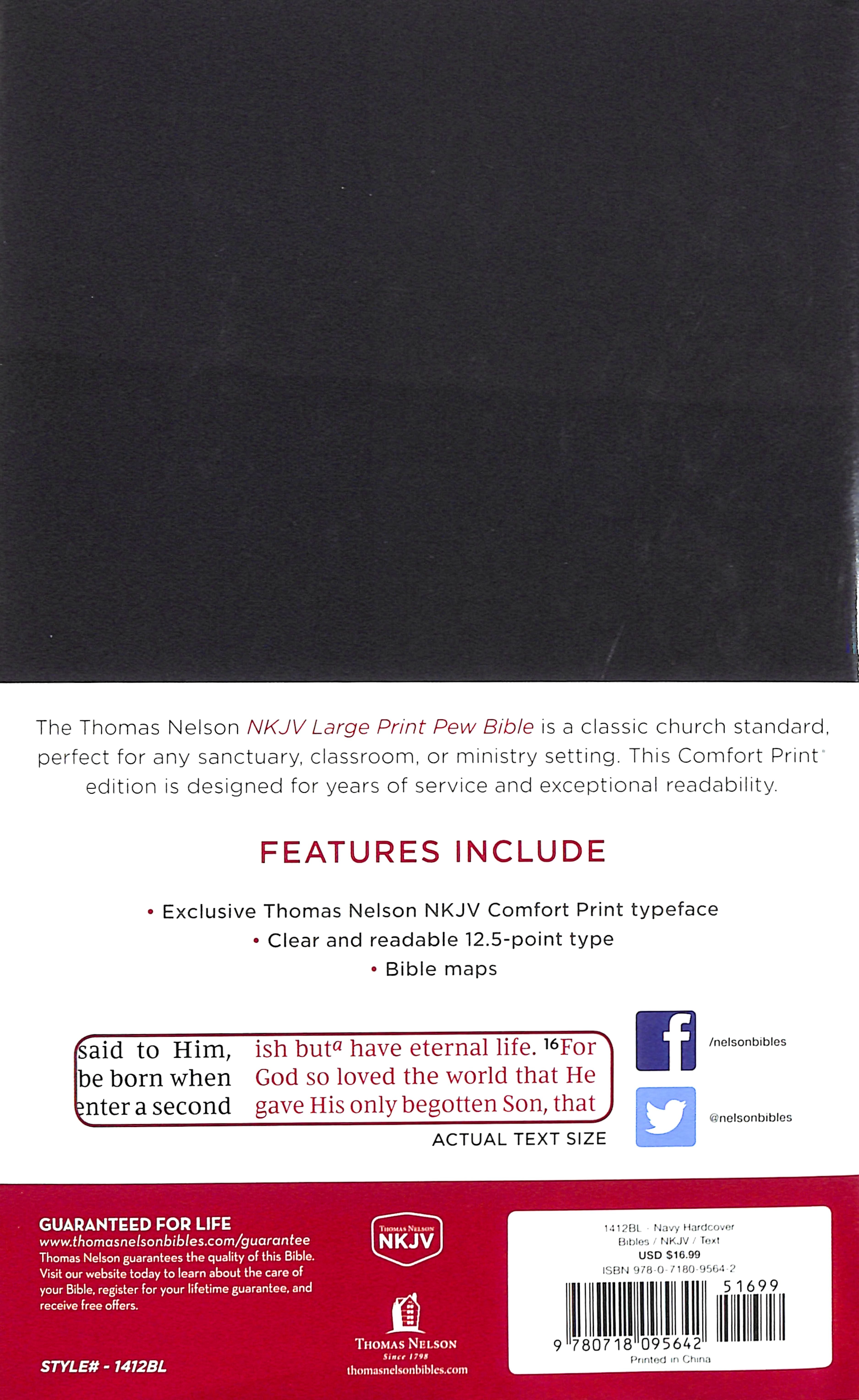 NKJV Pew Bible Large Print Blue (Red Letter Edition)