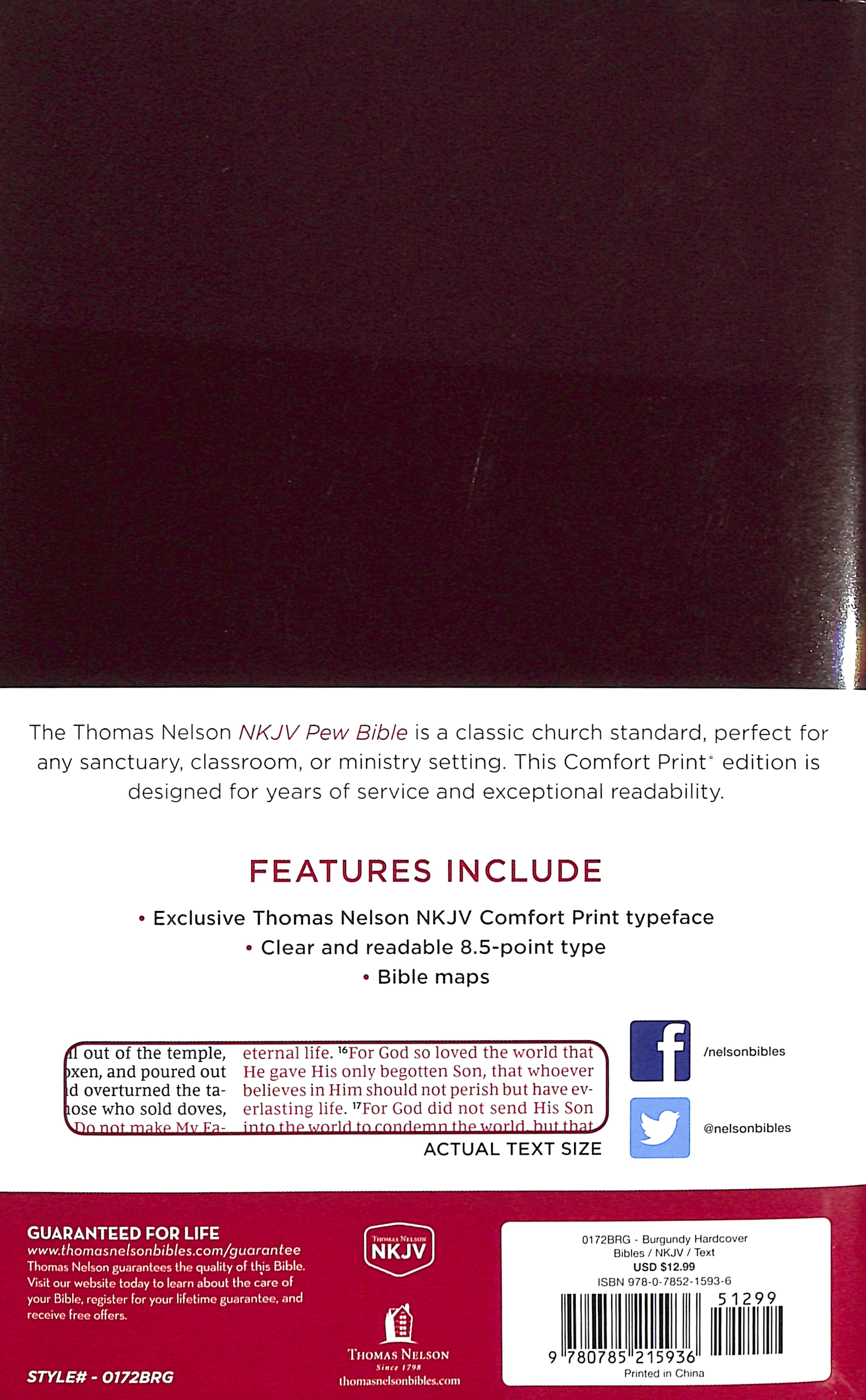NKJV Pew Bible Burgundy (Red Letter Edition)