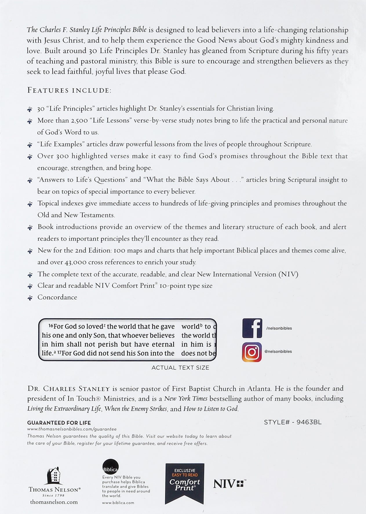 NIV Charles F Stanley Life Principles Bible Blue Thumb Index (2nd Edition)