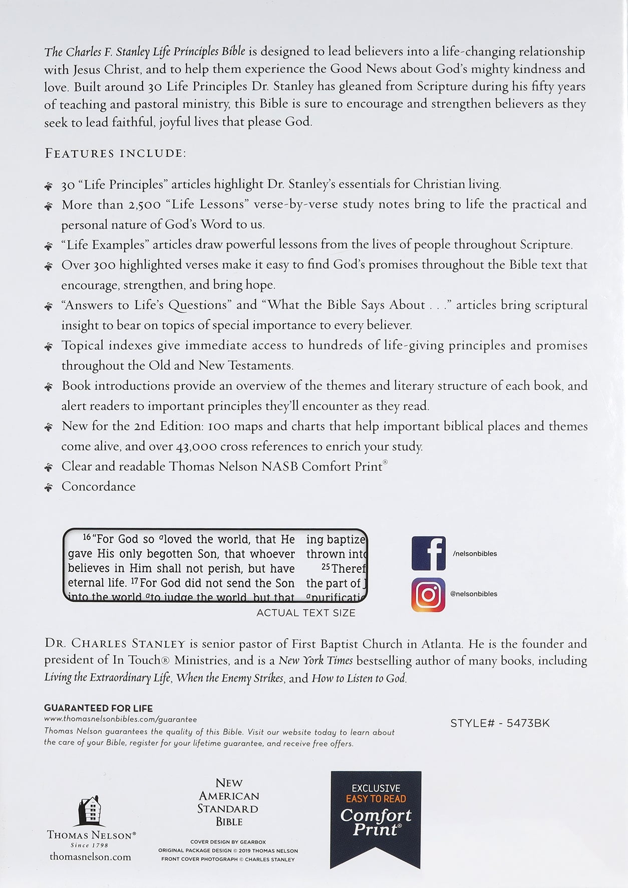 NASB Charles F Stanley Life Principles Bible Black Thumb Index (2nd Edition)