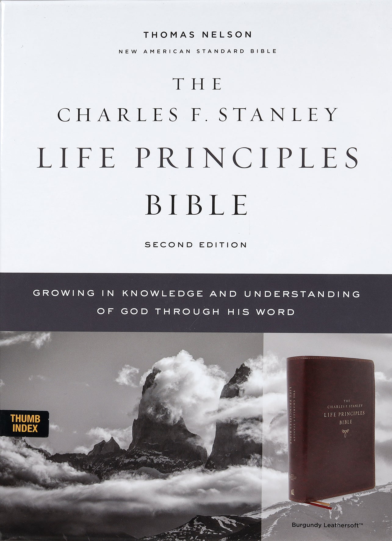 NASB Charles F Stanley Life Principles Bible Burgundy Thumb Index (2nd Edition)