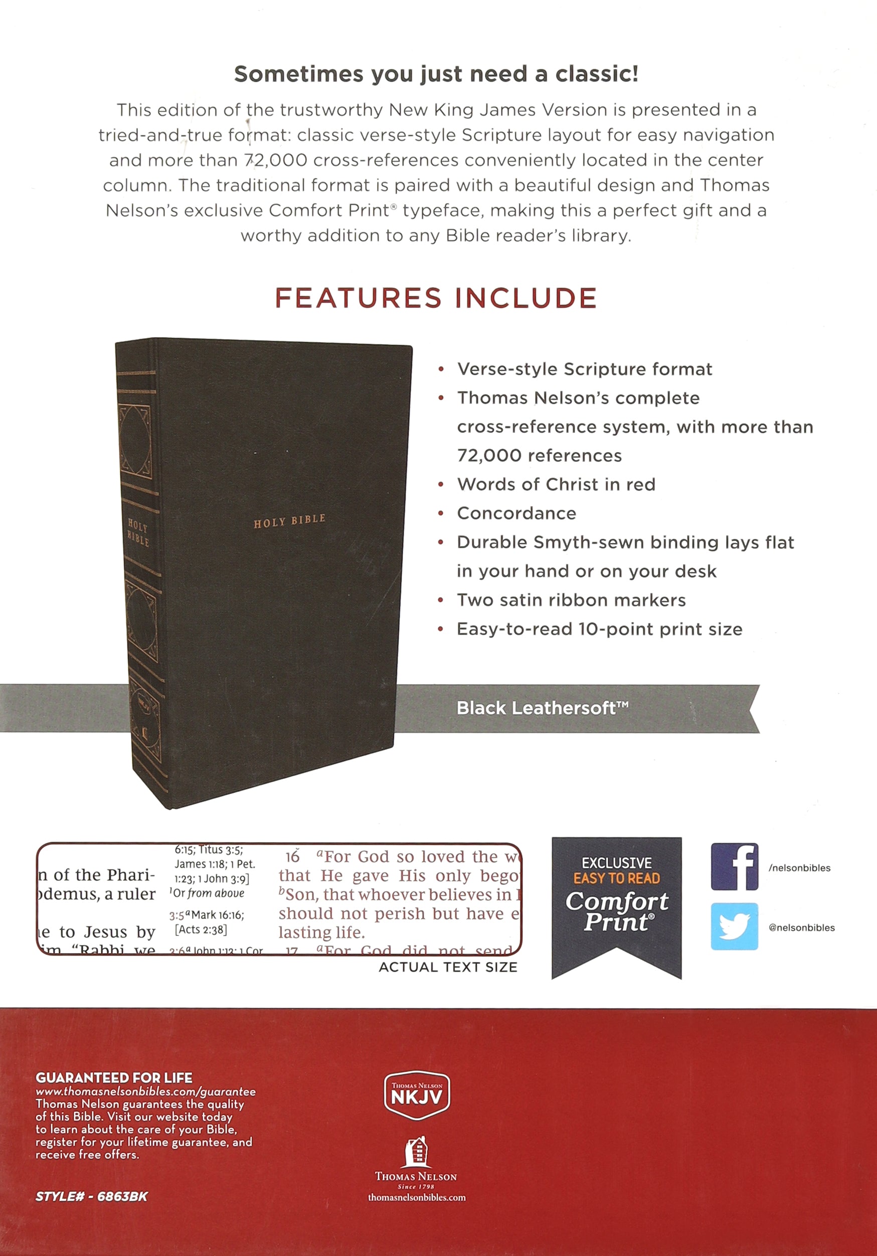 NKJV Reference Bible Black Indexed Verse By Verse (Red Letter Edition)