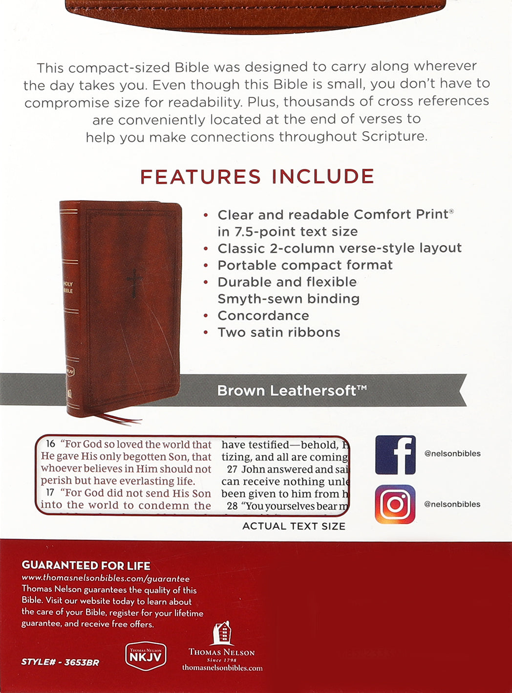 NKJV End-Of-Verse Reference Compact Bible, Brown (Red Letter Edition)