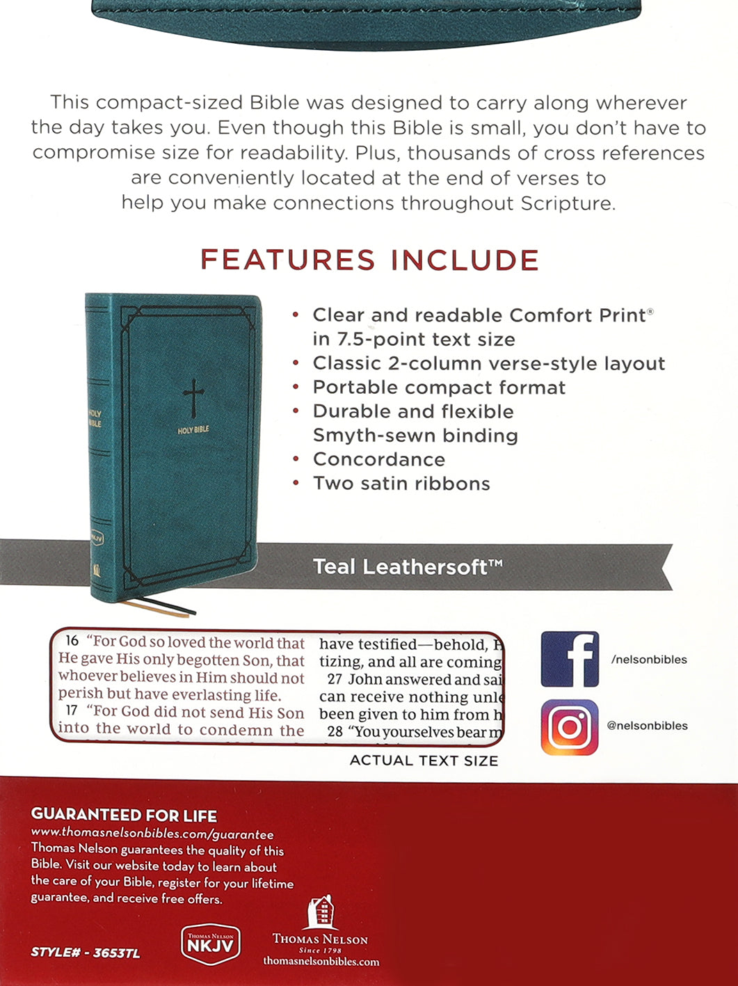 NKJV End-Of-Verse Reference Compact Bible, Teal (Red Letter Edition)
