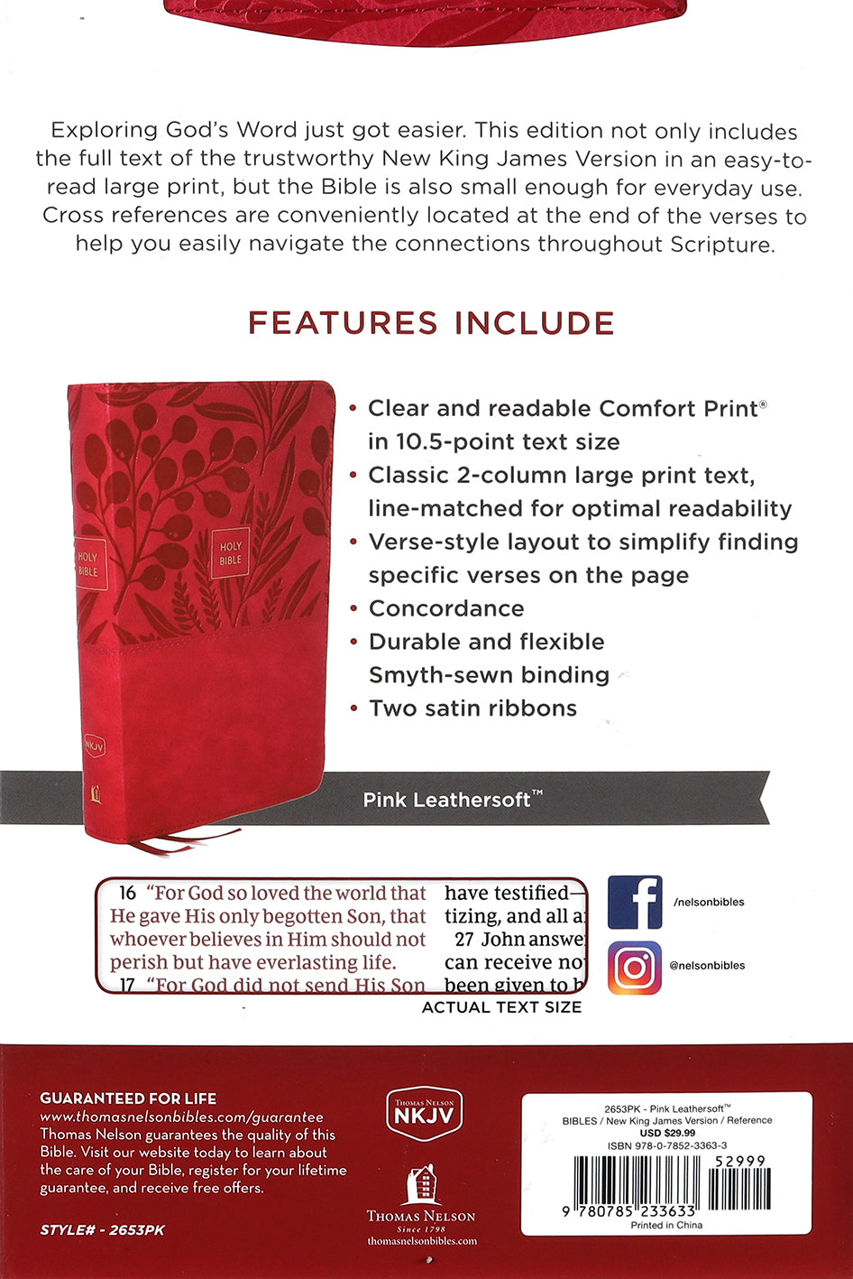 NKJV End-Of-Verse Reference Bible Personal Size Large Print Pink (Red Letter Edition)