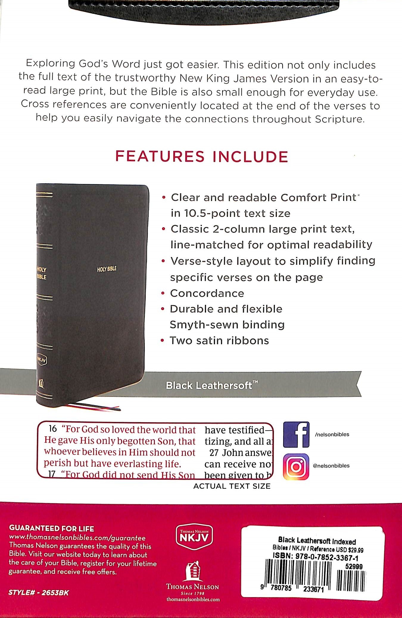 NKJV End-Of-Verse Reference Bible Personal Size Large Print Black Indexed (Red Letter Edition)