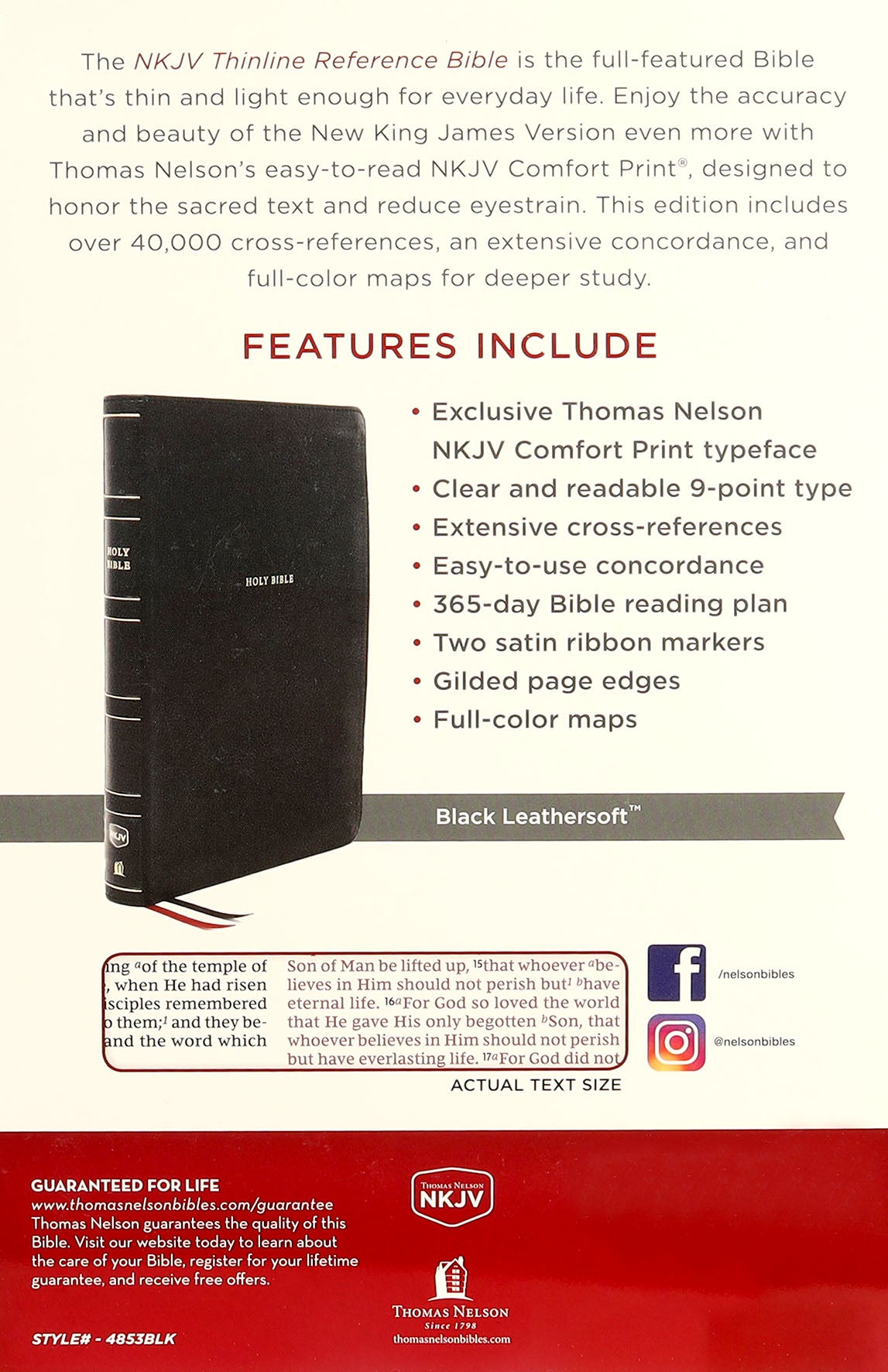 NKJV Thinline Reference Bible Black (Red Letter Edition)