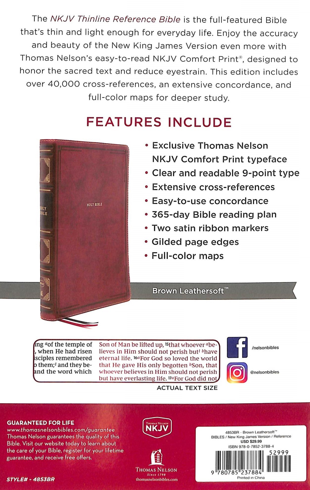 NKJV Thinline Reference Bible Brown (Red Letter Edition)