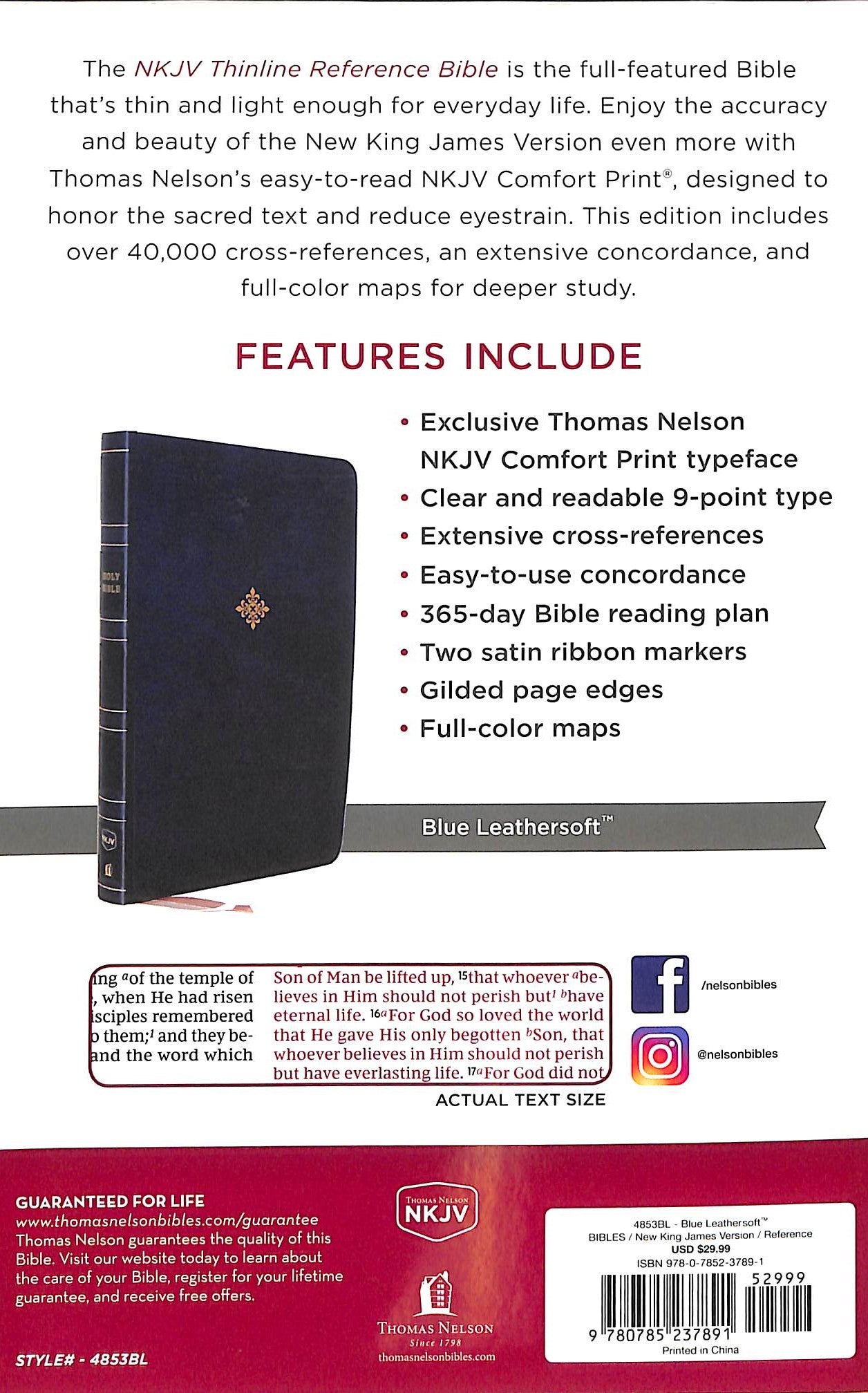 NKJV Thinline Reference Bible Blue (Red Letter Edition)