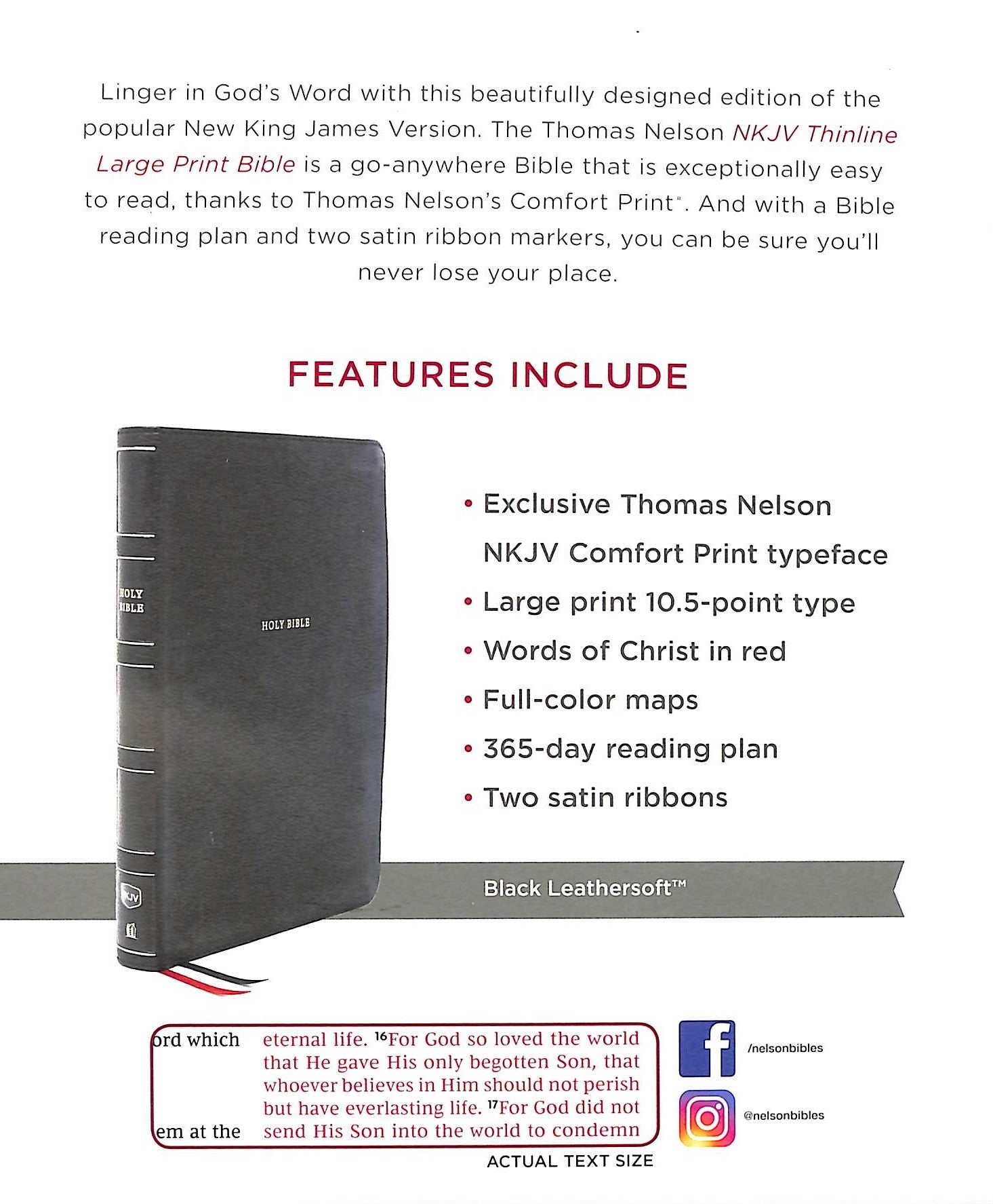 NKJV Thinline Bible Large Print Black