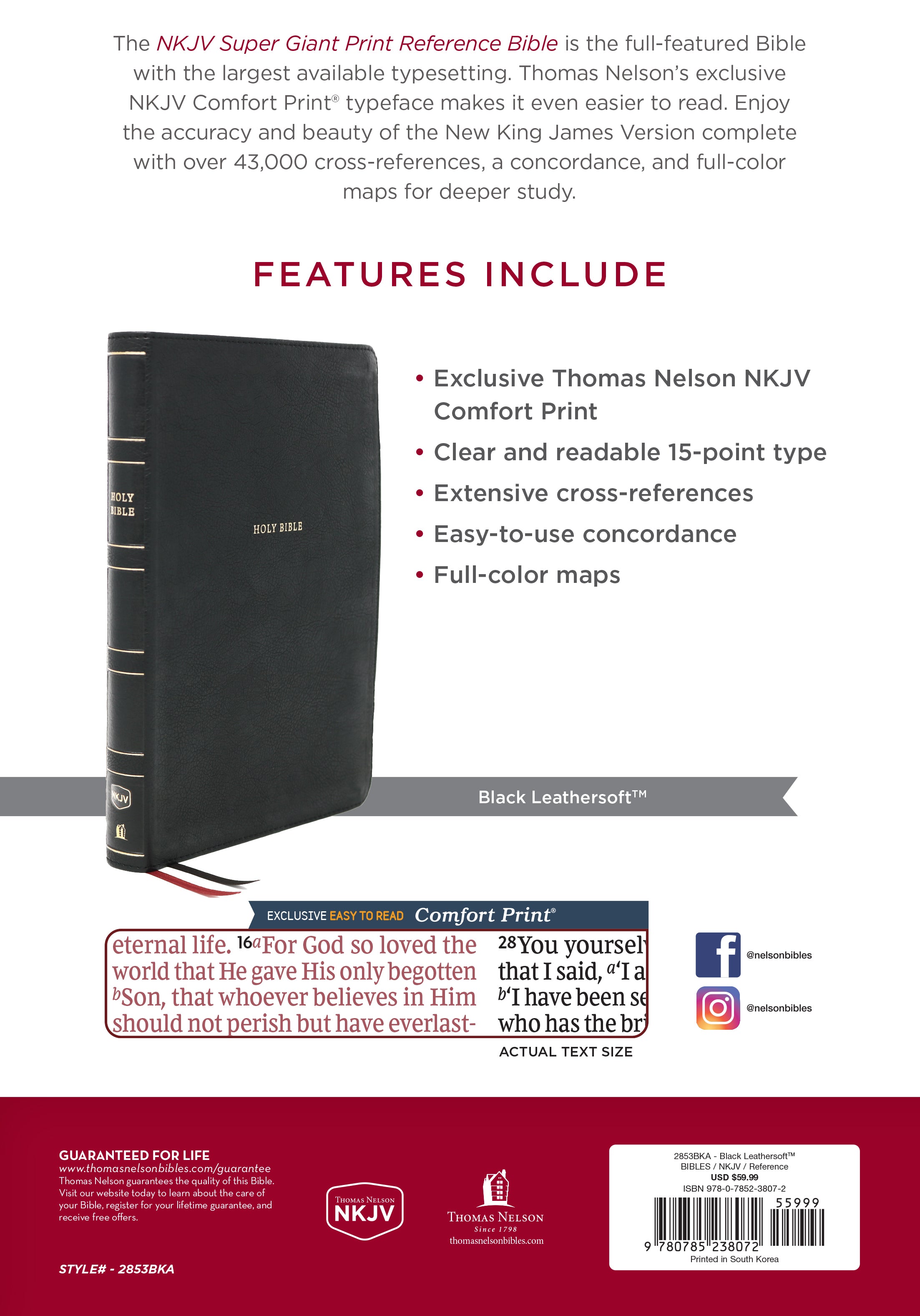 NKJV Reference Bible Super Giant Print Black (Red Letter Edition)