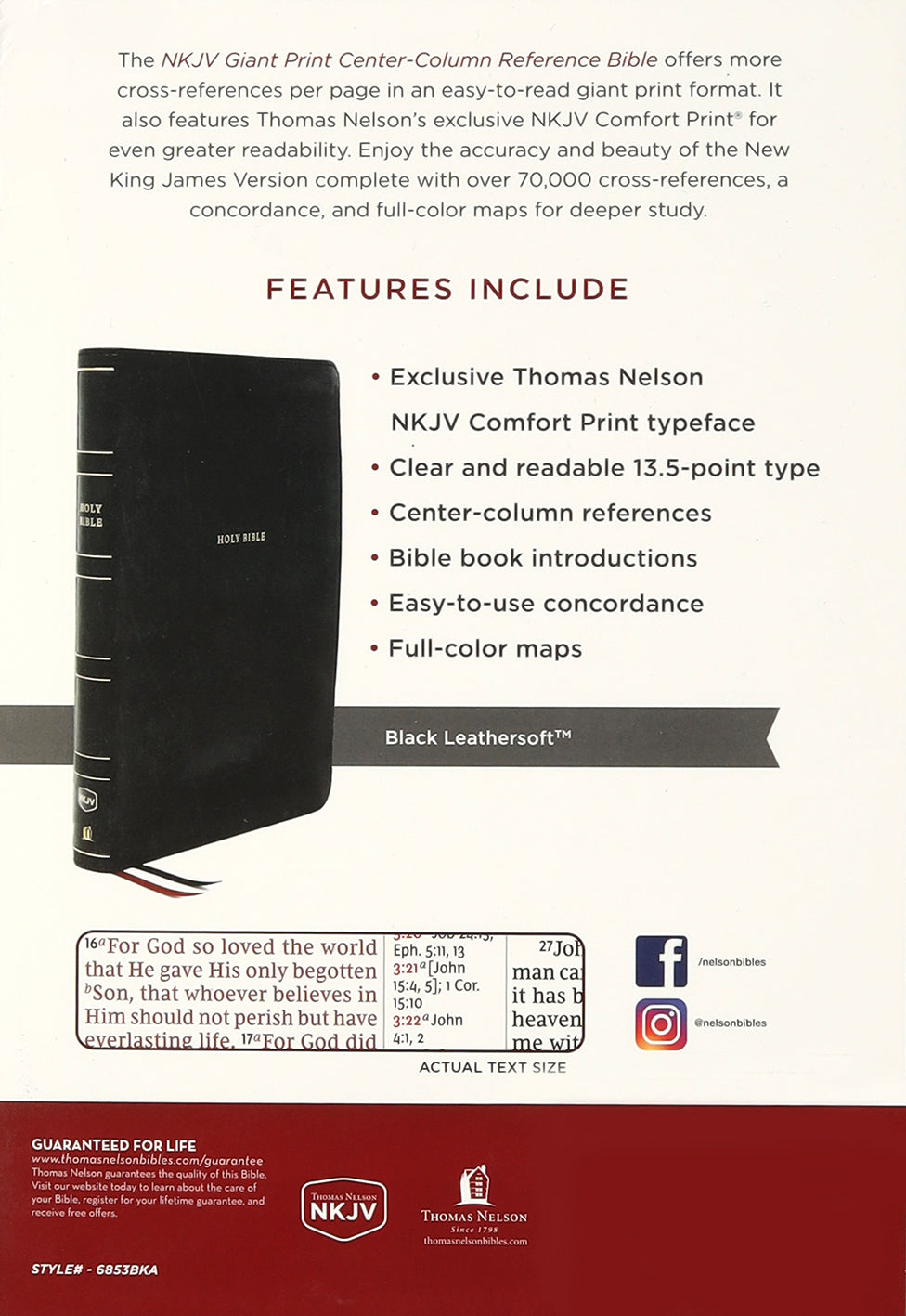 NKJV Reference Bible Center-Column Giant Print Black (Red Letter Edition)