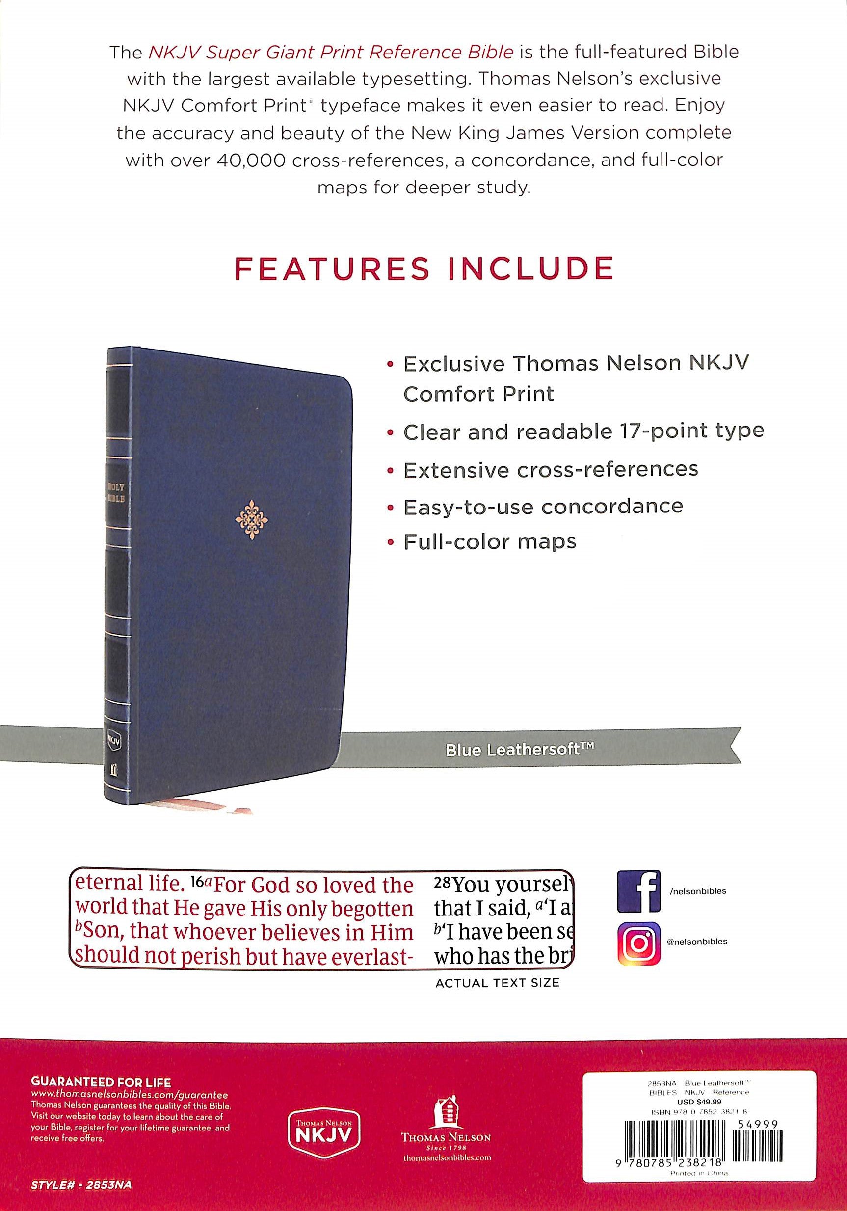 NKJV Reference Bible Super Giant Print Blue (Red Letter Edition)