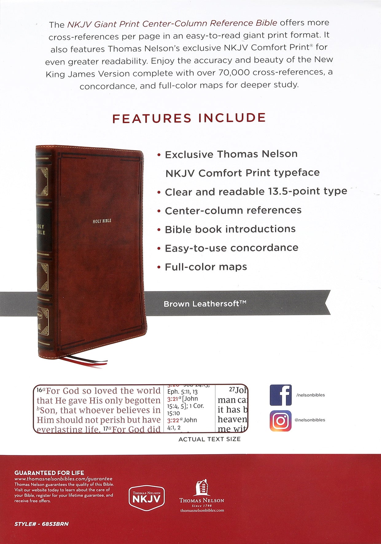 NKJV Reference Bible Center-Column Giant Print Brown (Red Letter Edition)