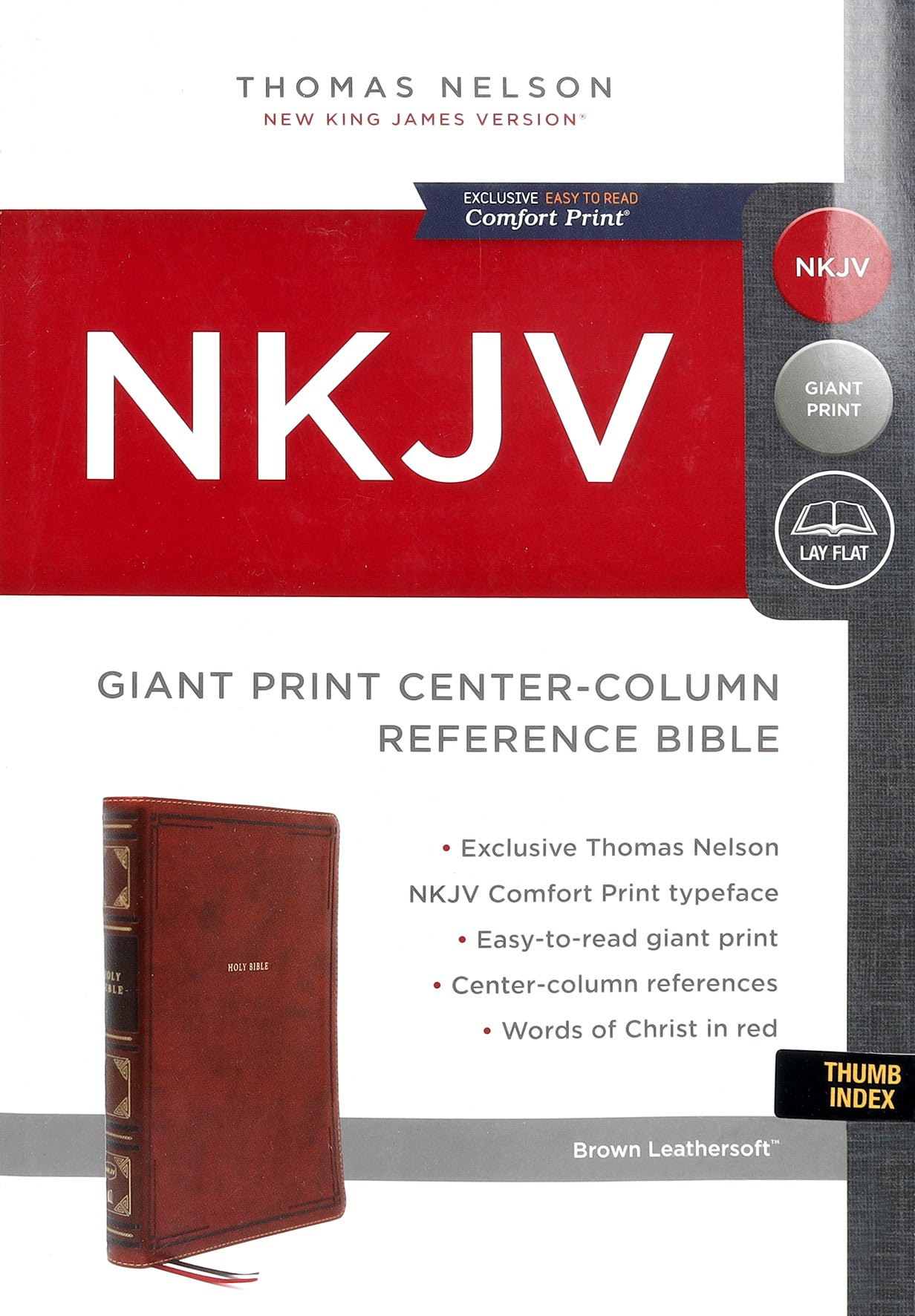 NKJV Reference Bible Center-Column Giant Print Brown Thumb Index (Red Letter Edition)