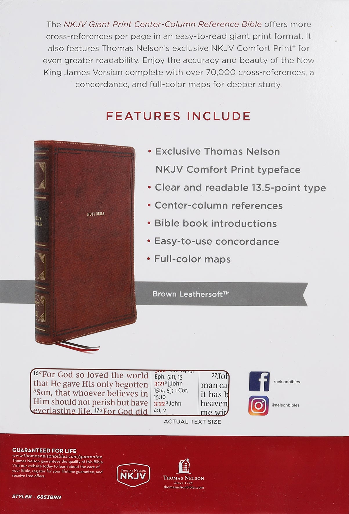 NKJV Reference Bible Center-Column Giant Print Brown Thumb Index (Red Letter Edition)