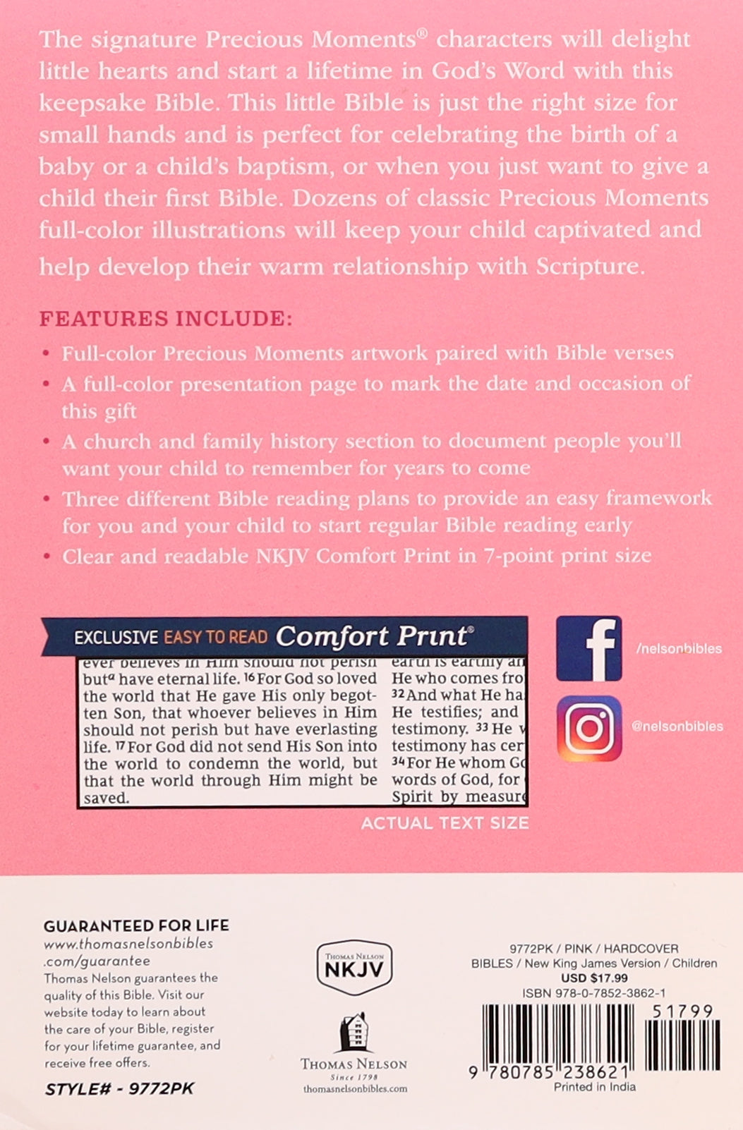 NKJV Precious Moments Small Hands Bible Pink