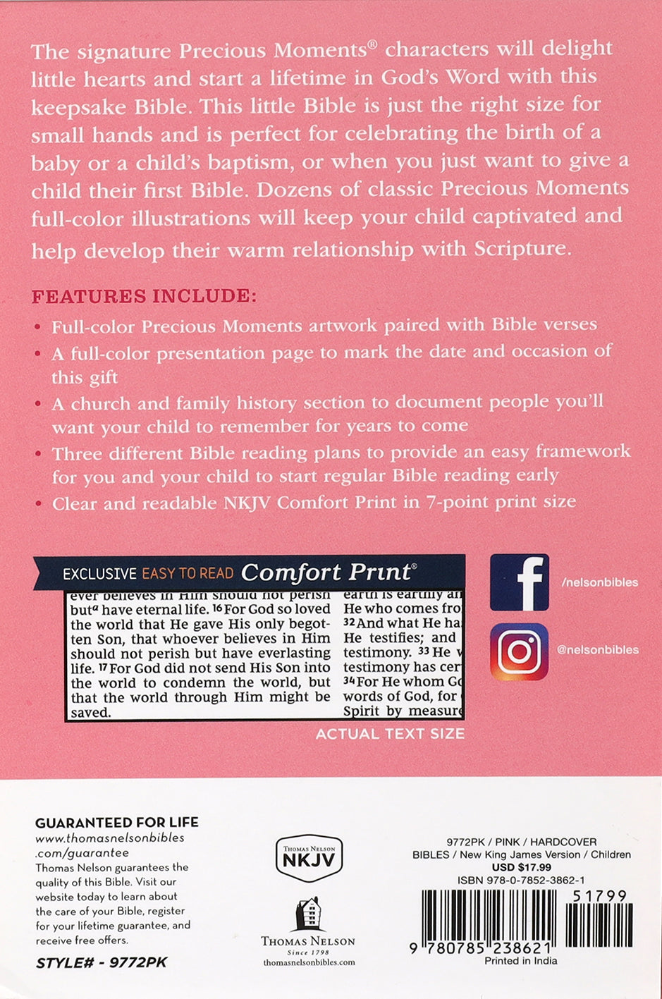 NKJV Precious Moments Small Hands Bible Pink