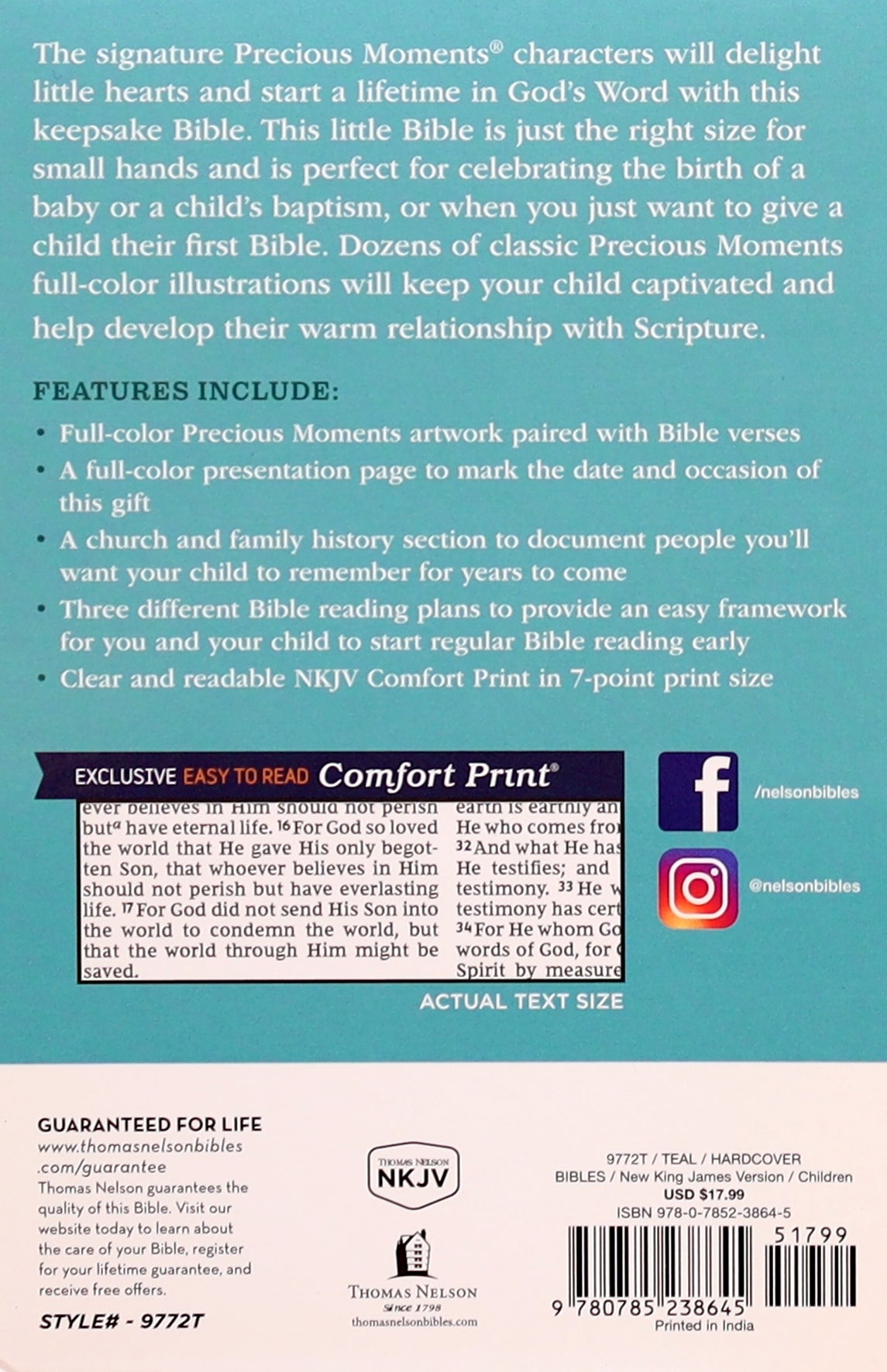 NKJV Precious Moments Small Hands Bible Teal