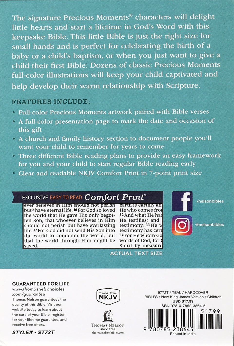 NKJV Precious Moments Small Hands Bible Teal