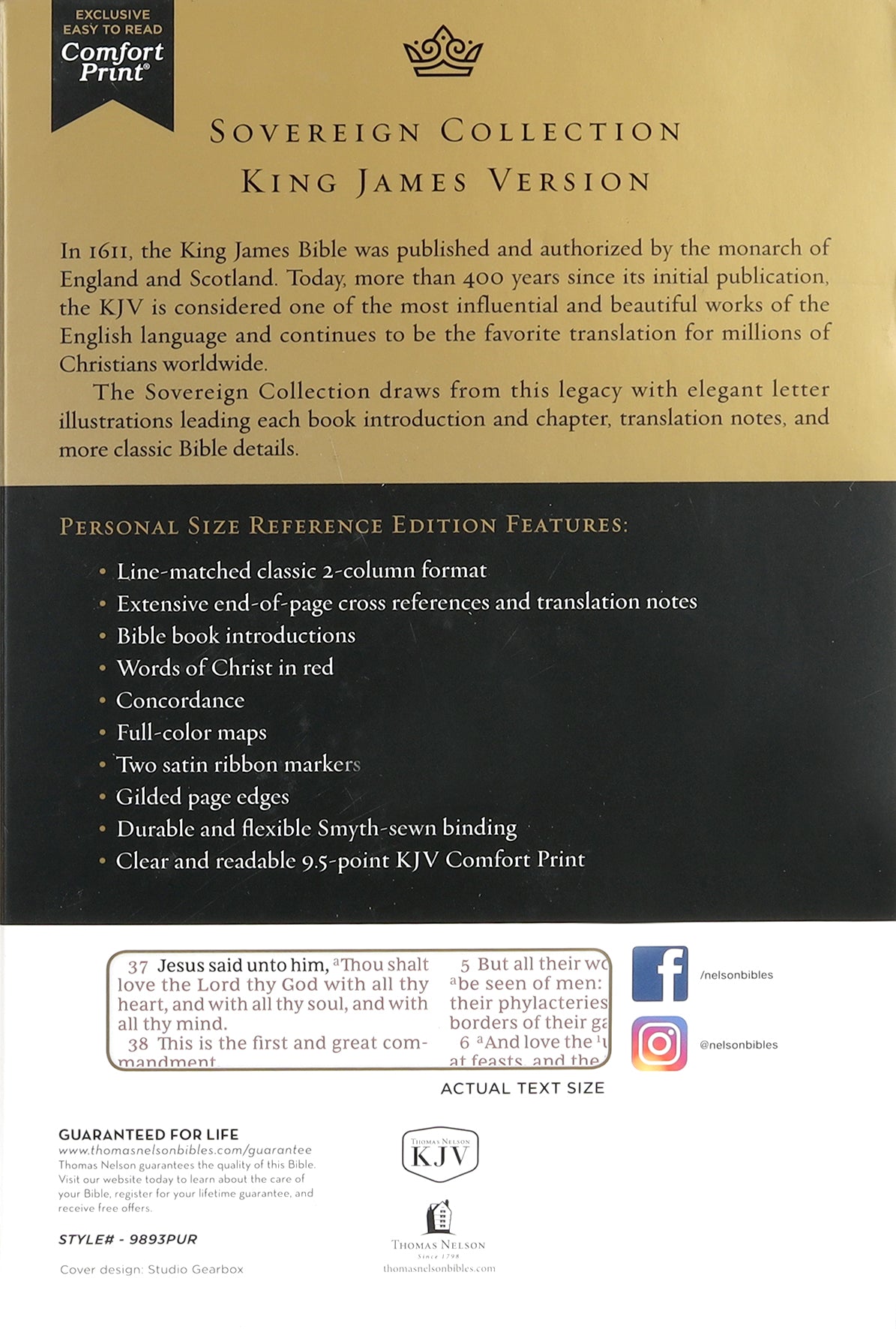 KJV Sovereign Collection Bible Personal Size Purple Thumb Indexed (Red Letter Edition)
