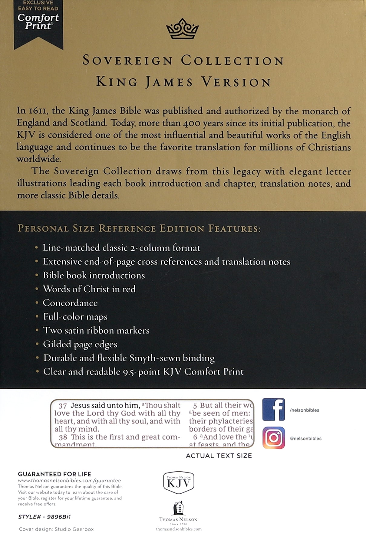 KJV Sovereign Collection Bible Personal Size Black (Red Letter Edition)