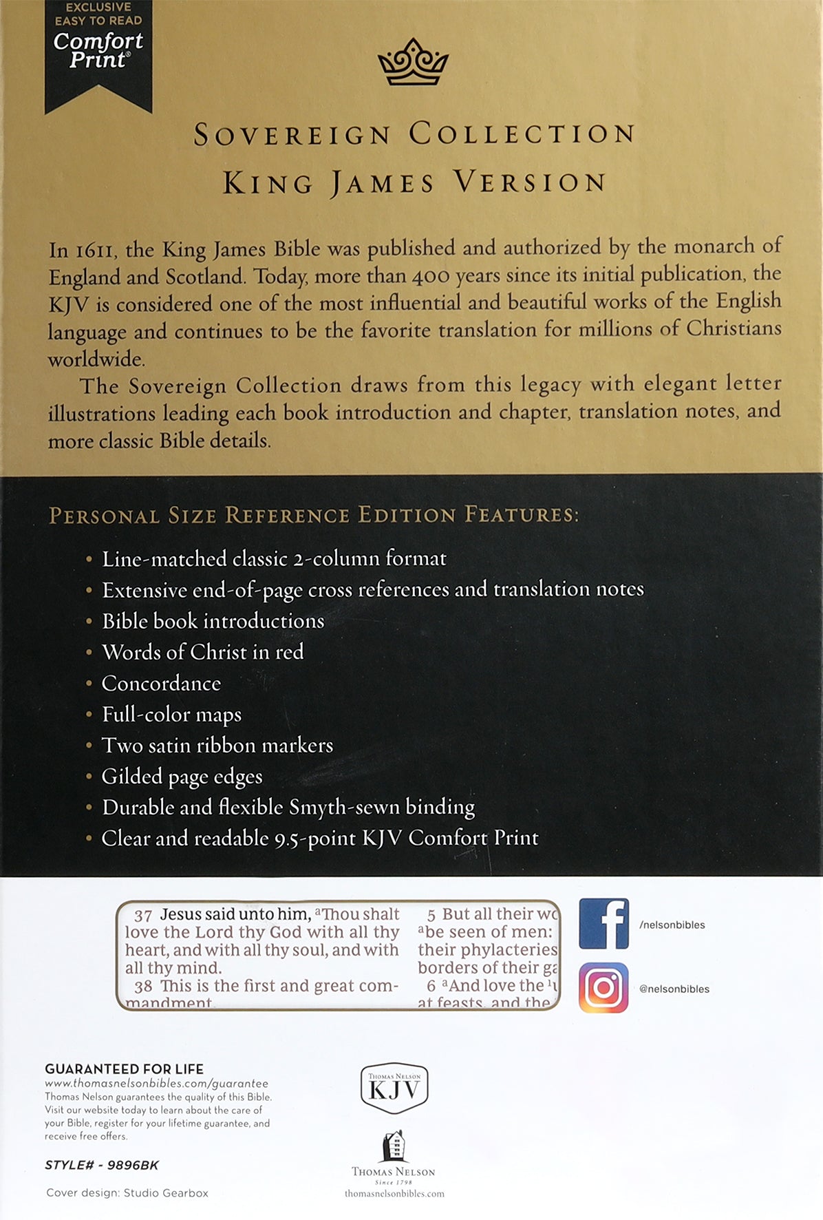 KJV Sovereign Collection Bible Personal Size Black Thumb Indexed (Red Letter Edition)