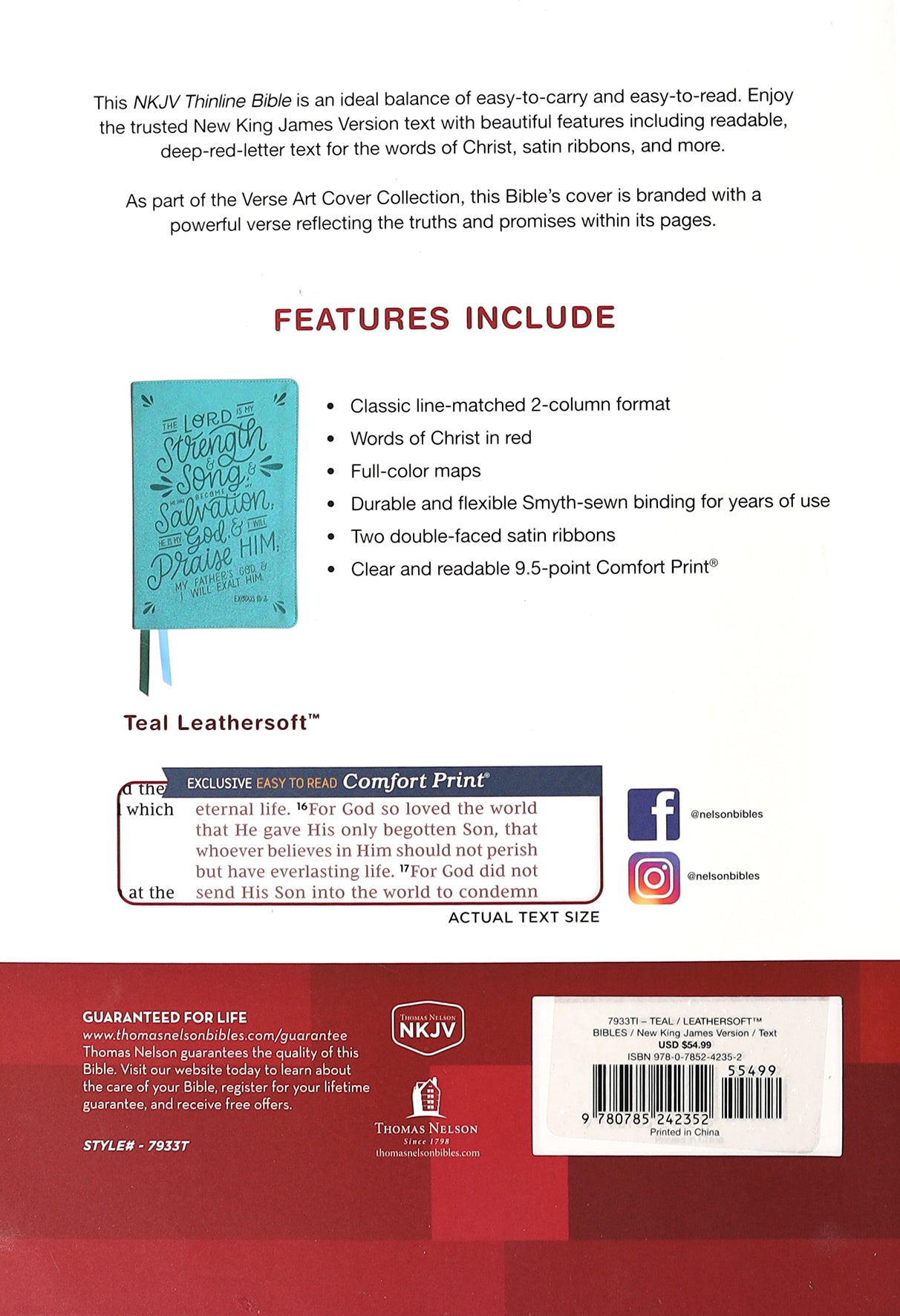 NKJV Thinline Bible Verse Art Cover Collection Teal Thumb Indexed (Red Letter Edition)