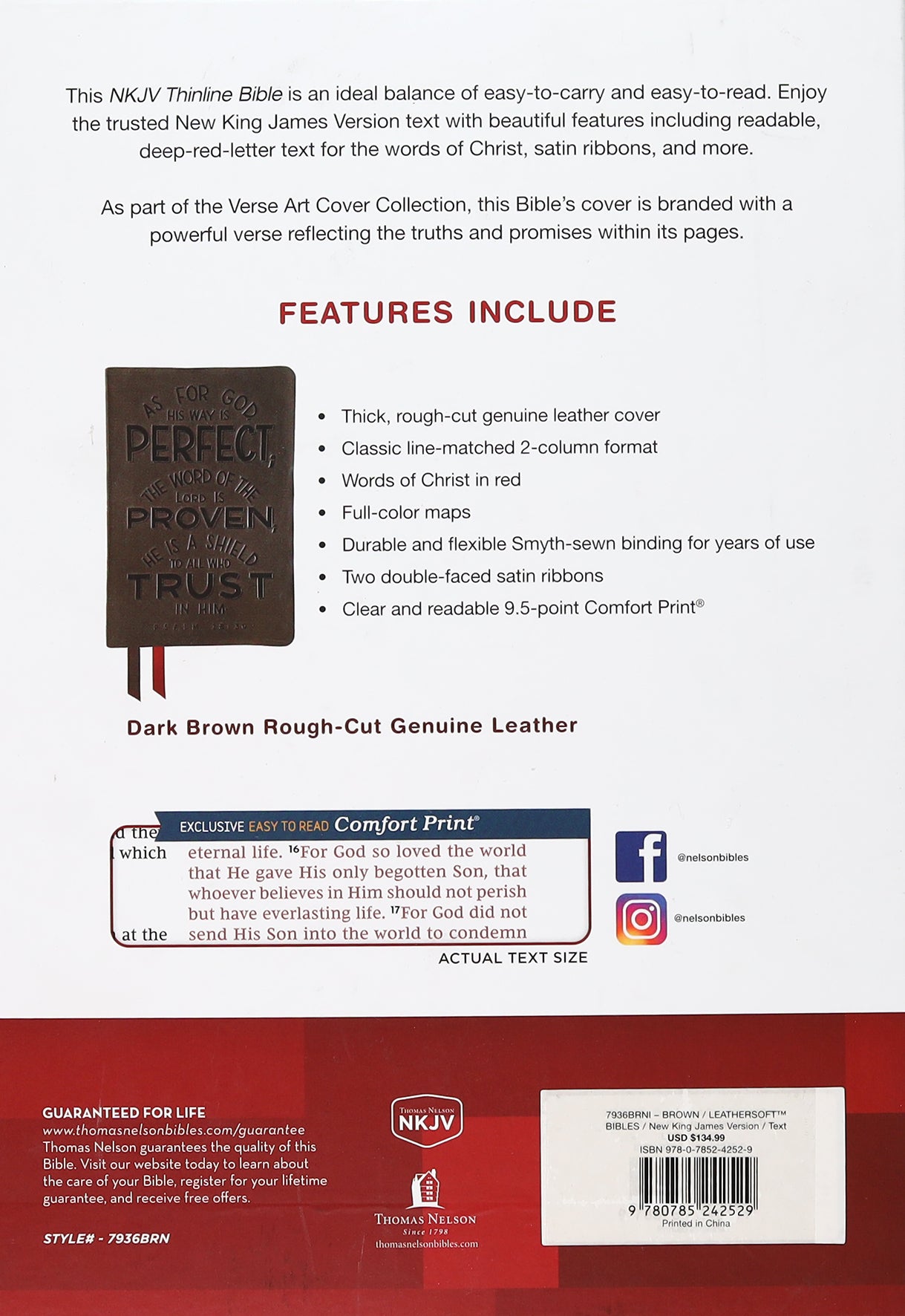 NKJV Thinline Bible Verse Art Cover Collection Brown Thumb Indexed (Red Letter Edition)