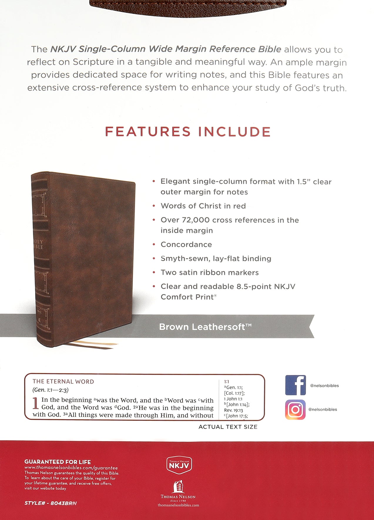 NKJV Single-Column Wide-Margin Reference Bible Brown (Red Letter Edition)