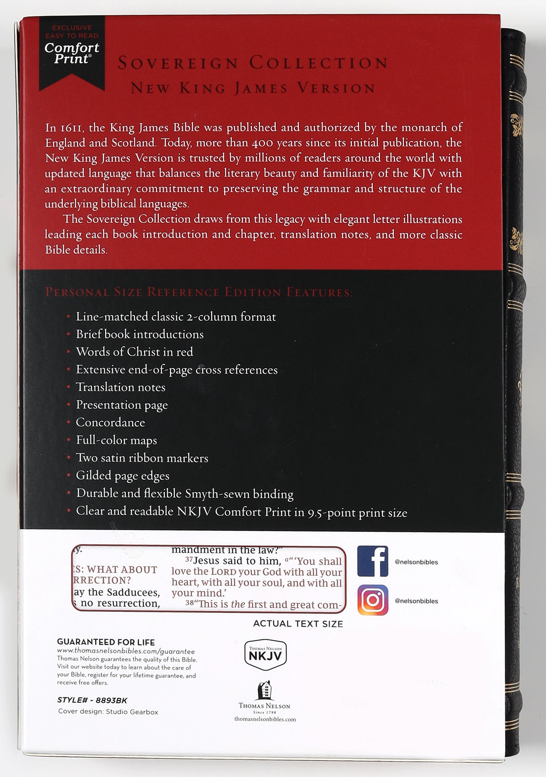NKJV Personal Size Reference Bible Sovereign Collection Black (Red Letter Edition)