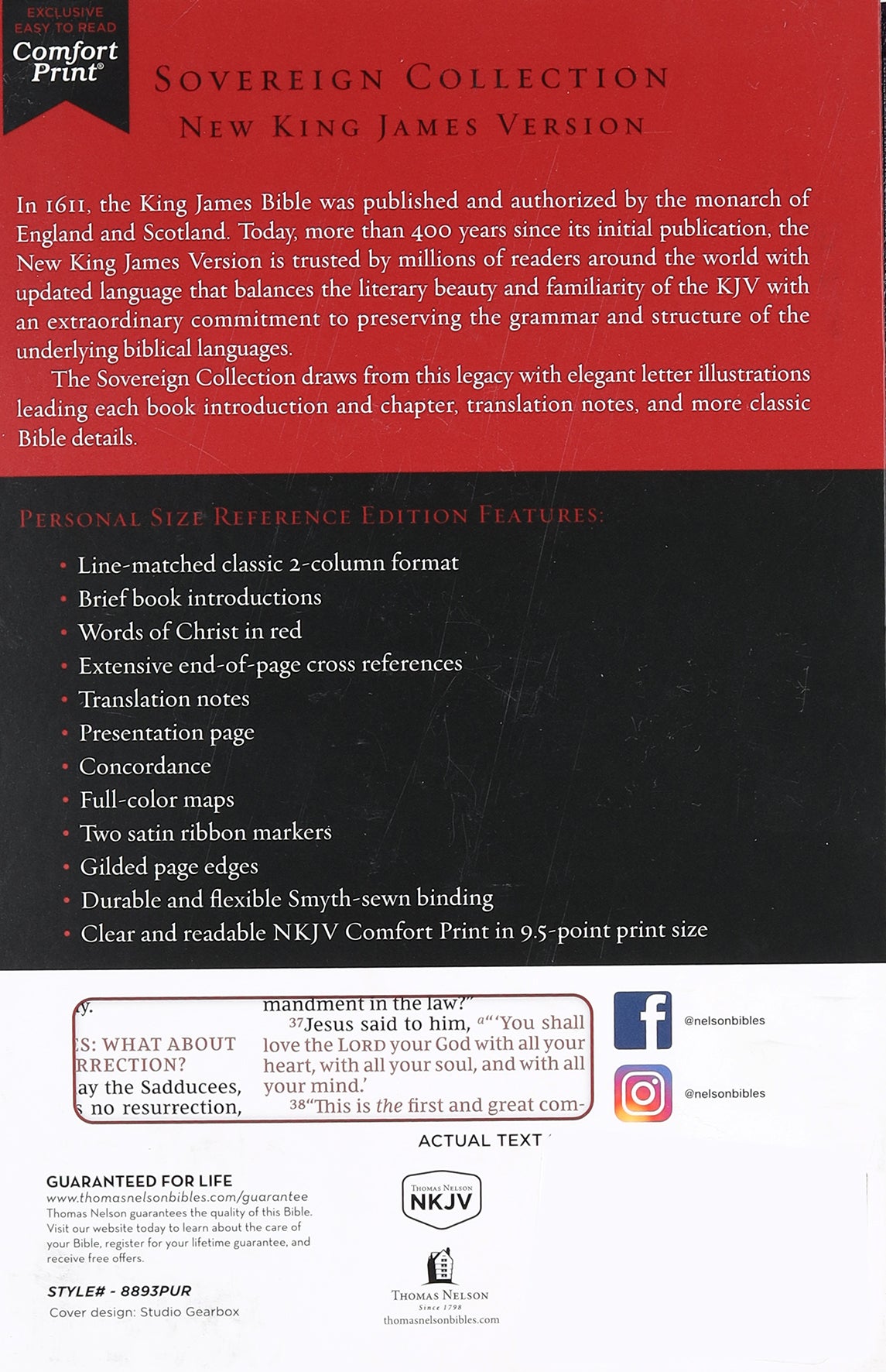 NKJV Personal Size Reference Bible Sovereign Collection Purple Thumb Indexed (Red Letter Edition)