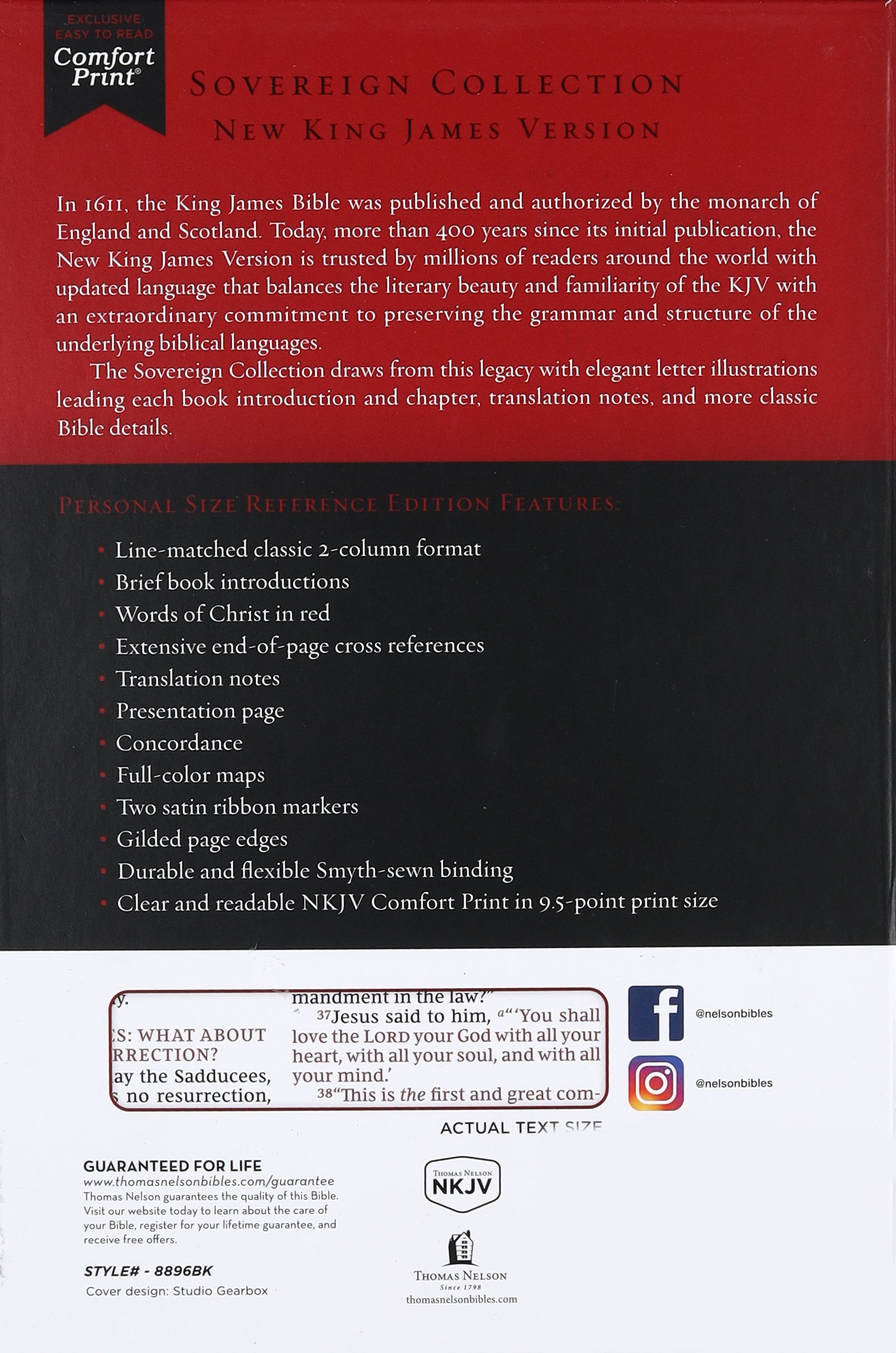 NKJV Personal Size Reference Bible Sovereign Collection Black (Red Letter Edition)