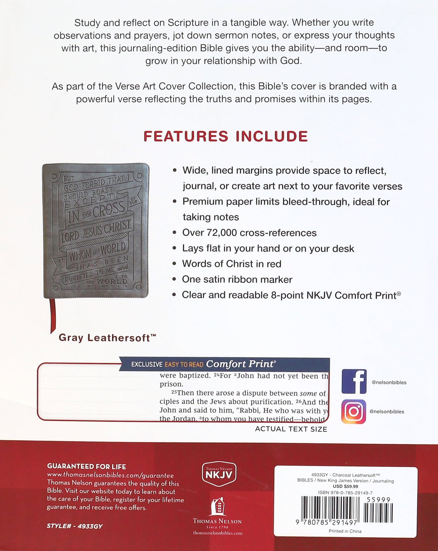 NKJV Journal Reference Edition Bible Verse Art Cover Collection Gray (Red Letter Edition)