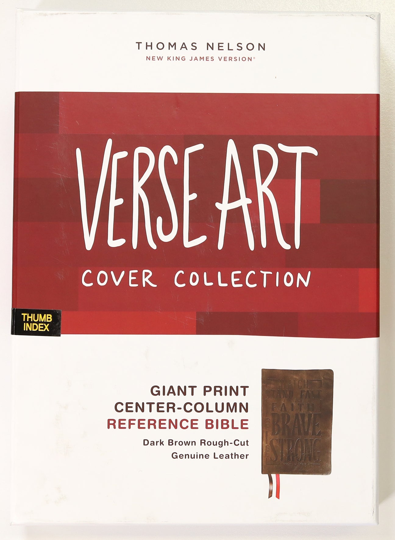 NKJV Giant Print Center-Column Reference Bible Verse Art Cover Collection Brown Thumb Indexed (Red Letter Edition)