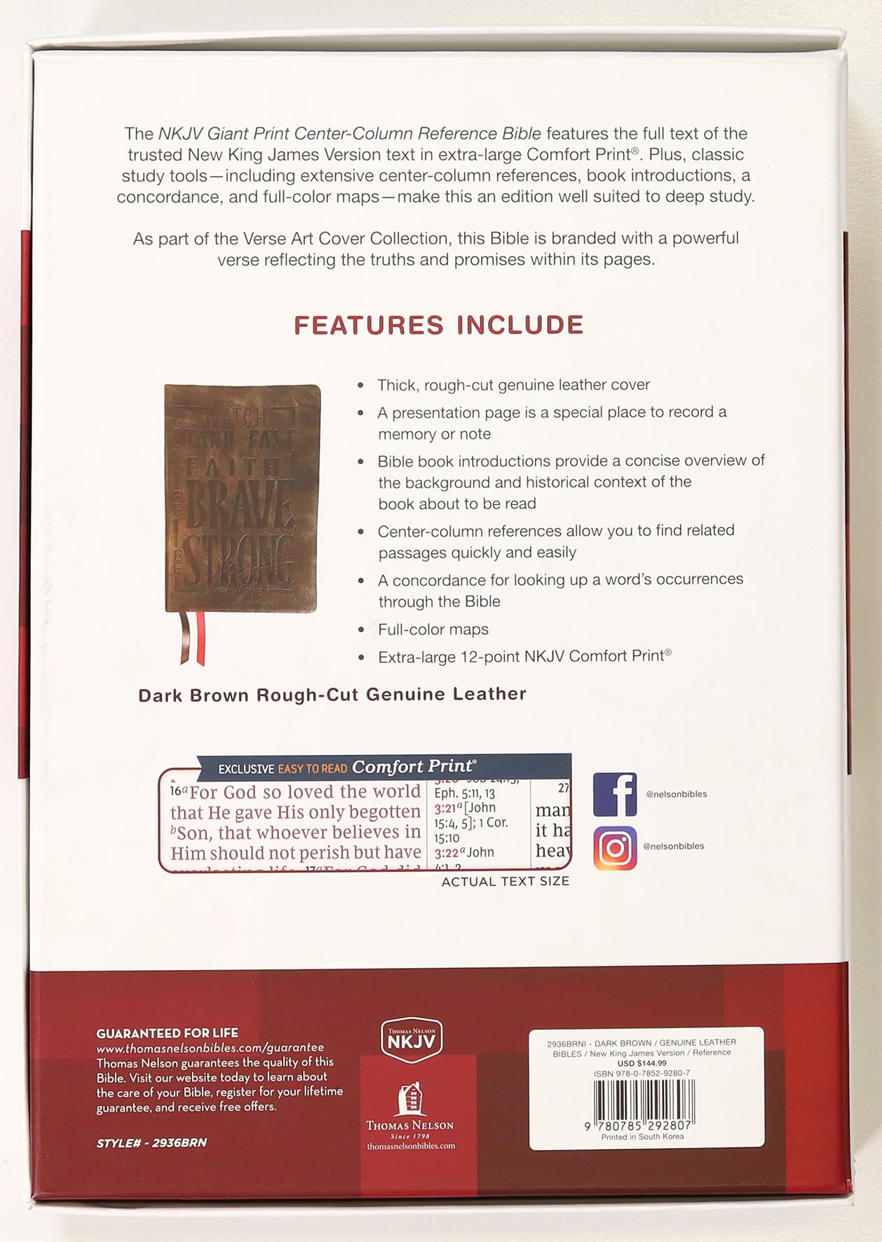 NKJV Giant Print Center-Column Reference Bible Verse Art Cover Collection Brown Thumb Indexed (Red Letter Edition)