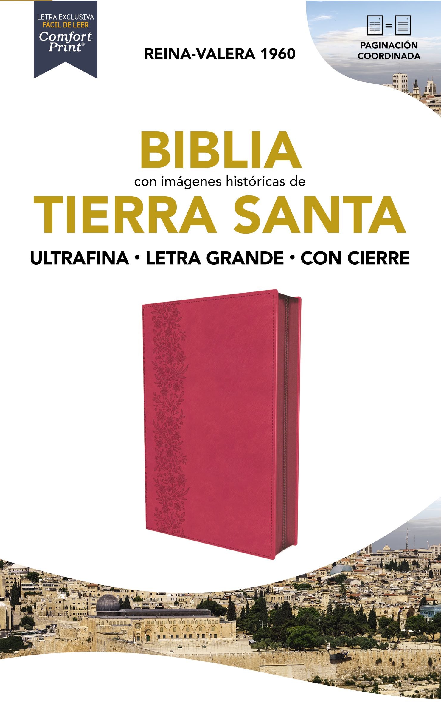 Biblia Reina-Valera 1960, Tierra Santa, Ultrafina Letra Grande, Leathersoft, Fuscia, Con Cierre (Red Letter Edition)