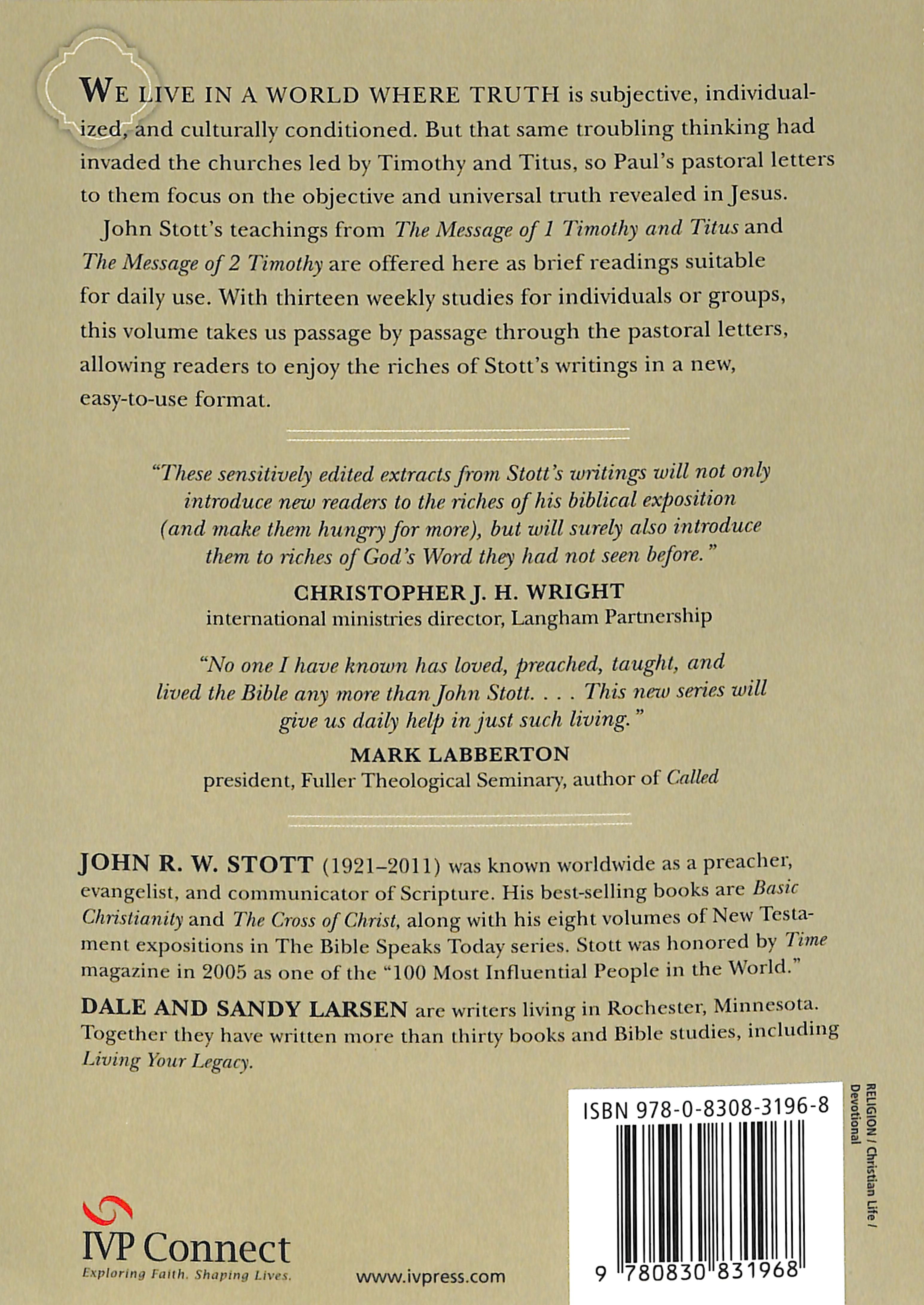 Reading Timothy and Titus With John Stott (Reading The Bible With John Stott Series)