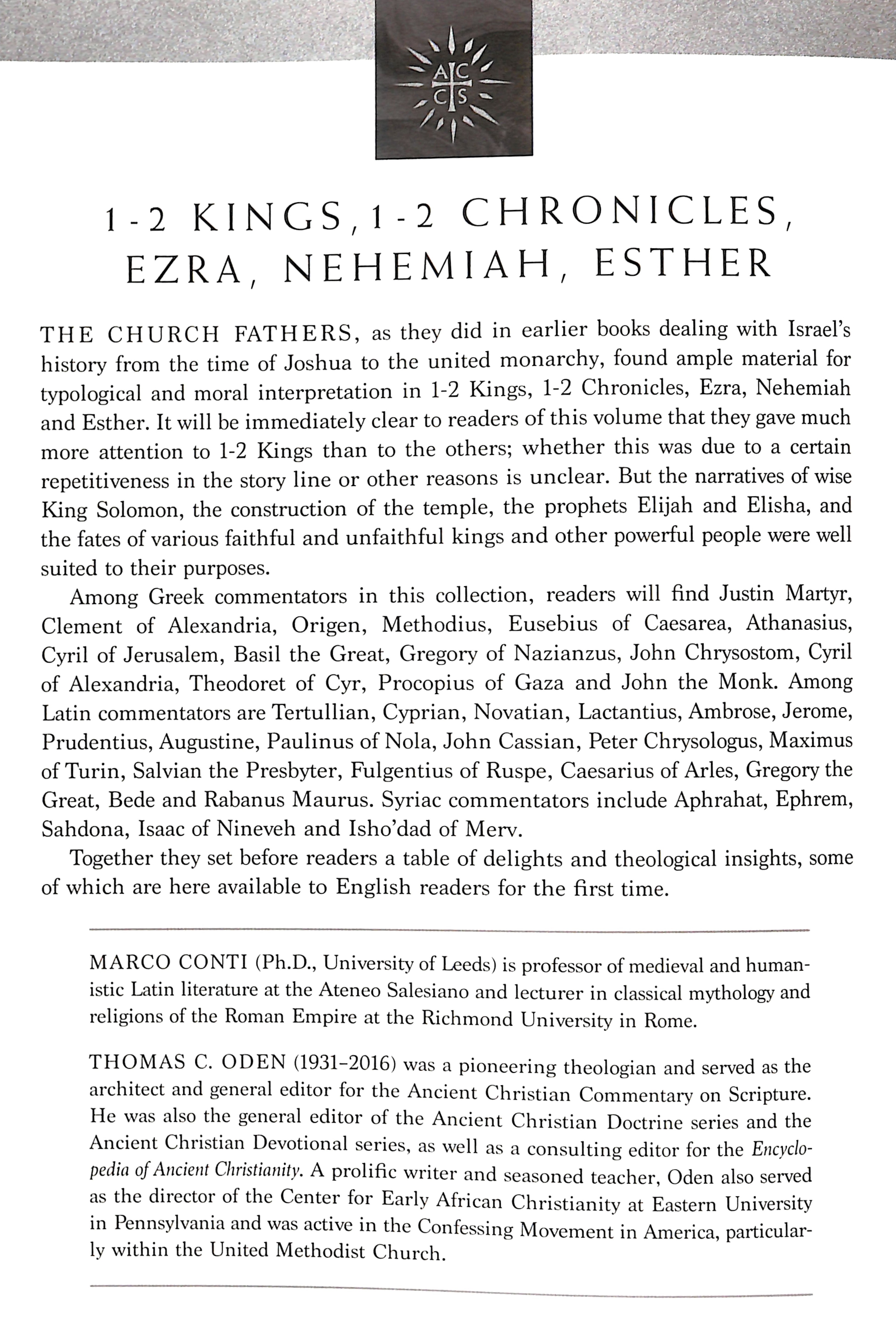 Accs OT: 1-2 Kings, 1-2 Chronicles, Ezra, Nehemiah, Esther (Ancient Christian Commentary On Scripture: Old Testament Series)