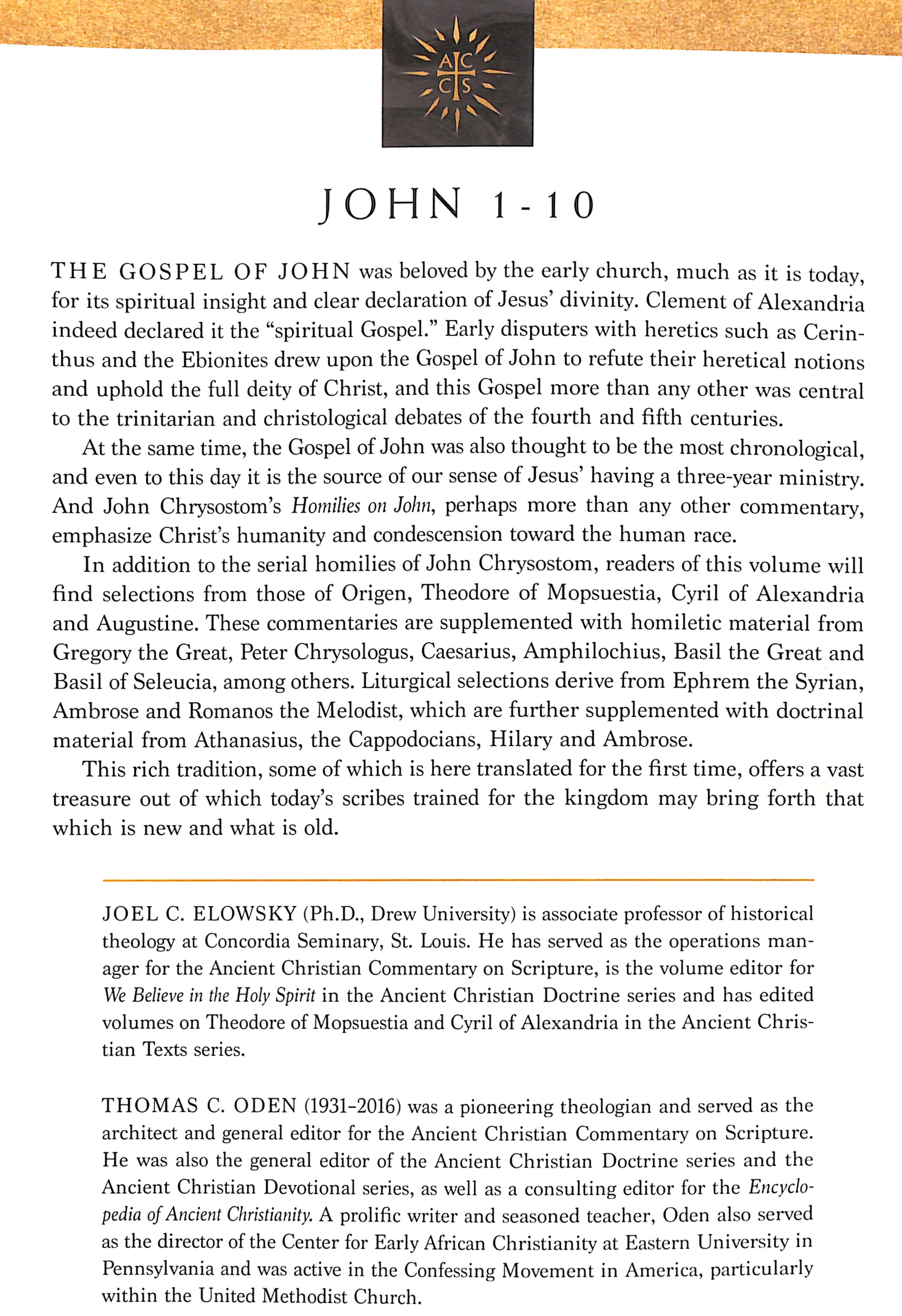 Accs NT: John 1-10 (Ancient Christian Commentary On Scripture: New Testament Series)