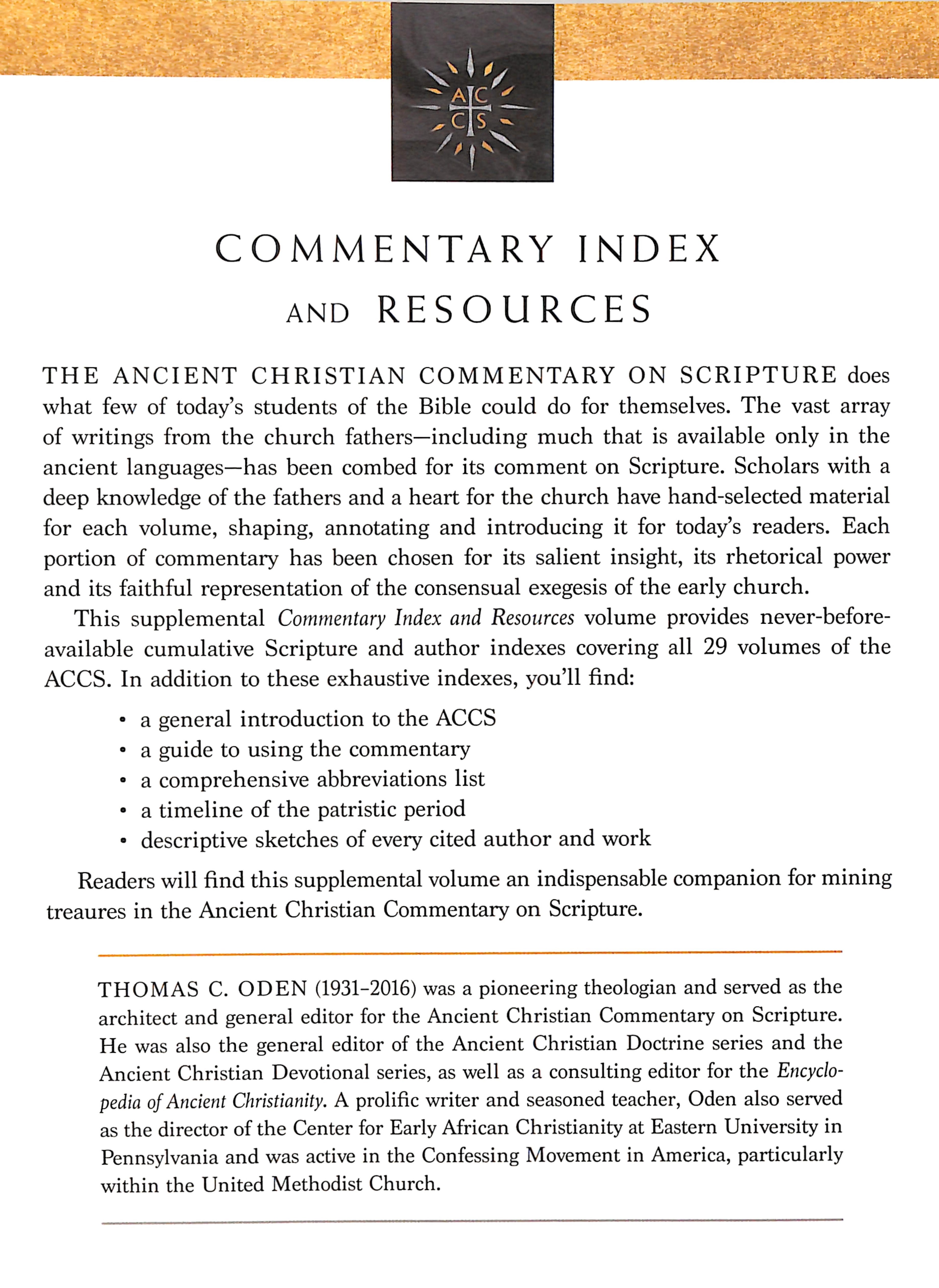 Accs: Commentary Index and Resources (Ancient Christian Commentary On Scripture: Old Testament Series)