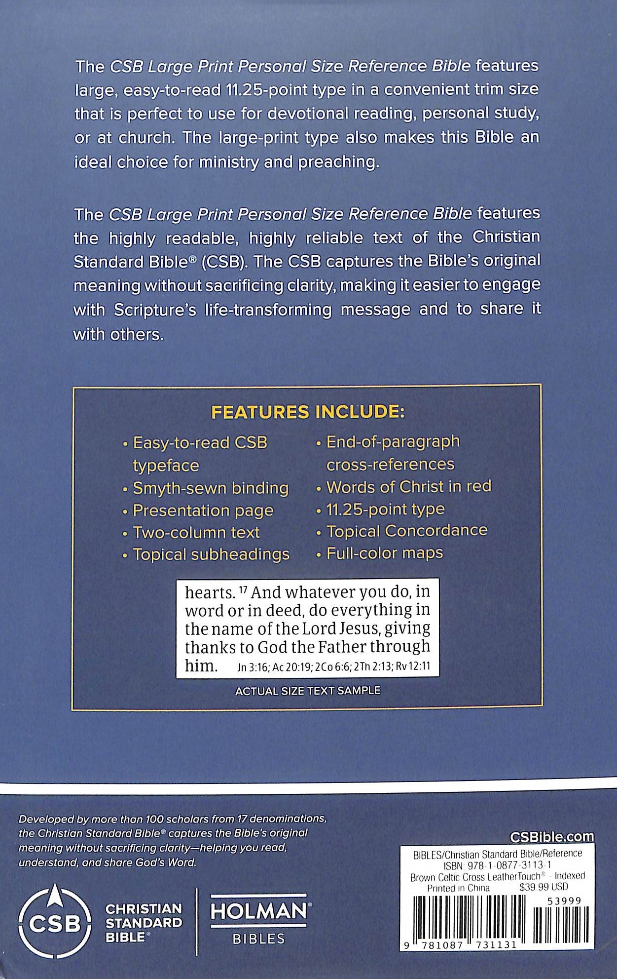 CSB Large Print Personal Size Reference Bible Indexed Brown Celtic Cross (Red Letter Edition)