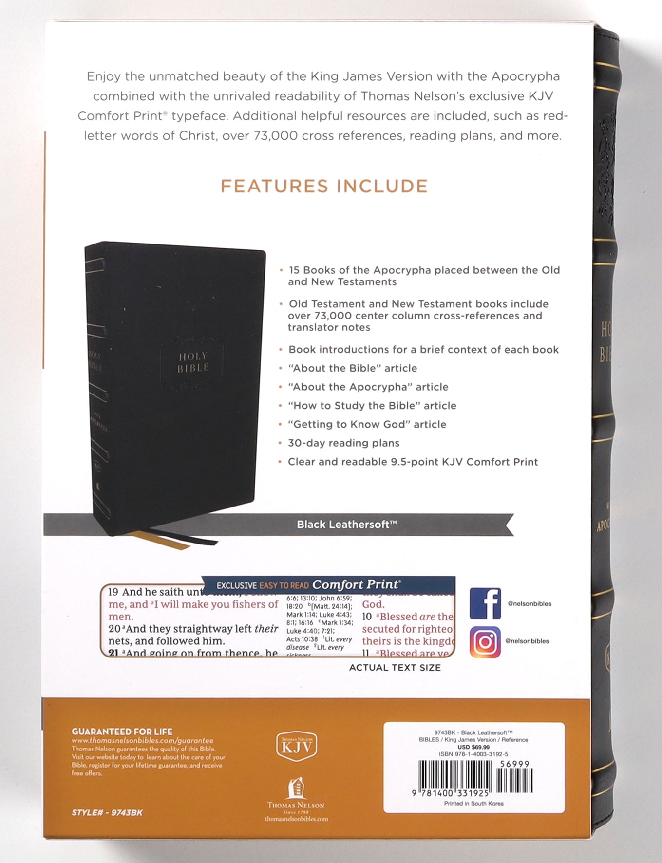 KJV Center-Column Reference Bible With Apocrypha Black (Red Letter Edition)