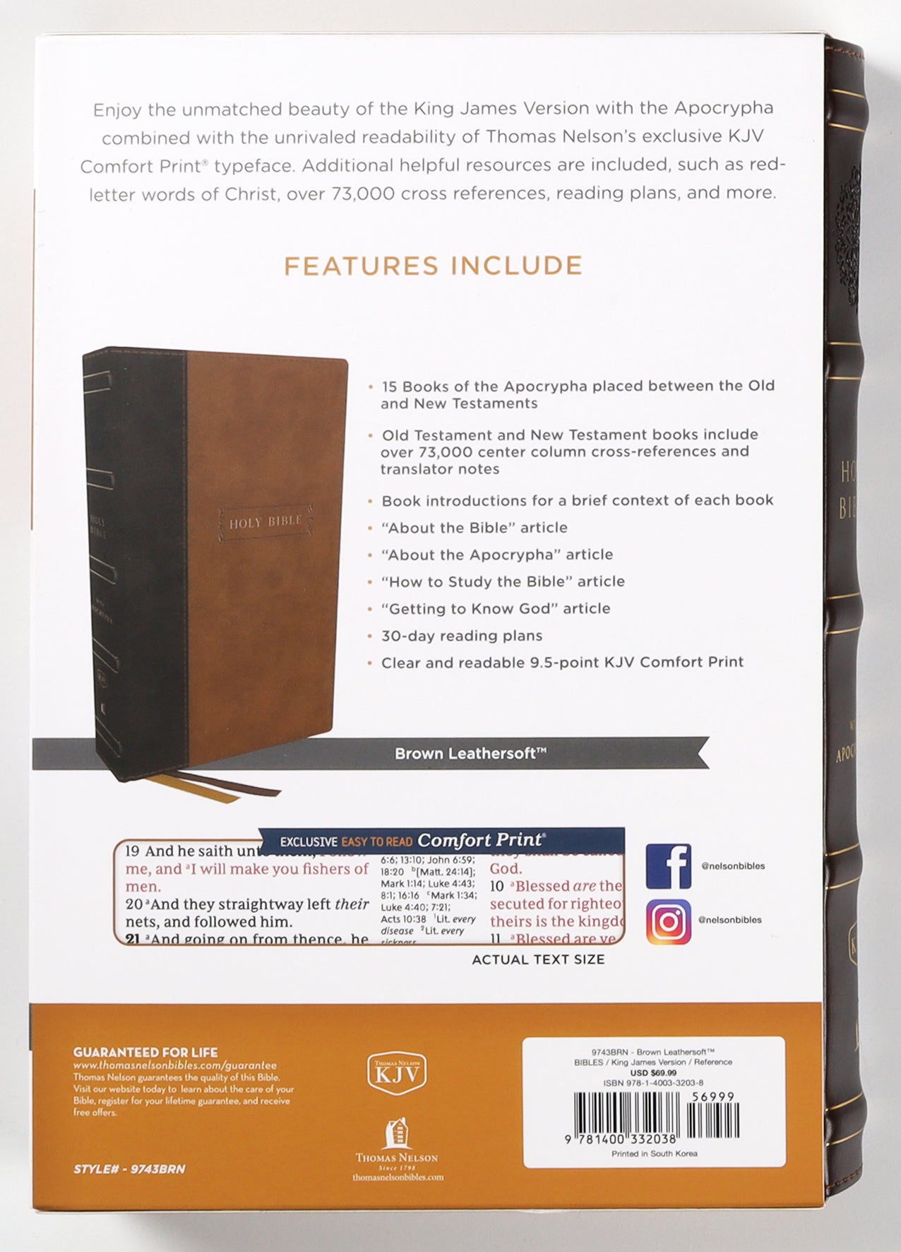 KJV Center-Column Reference Bible With Apocrypha Brown (Red Letter Edition)